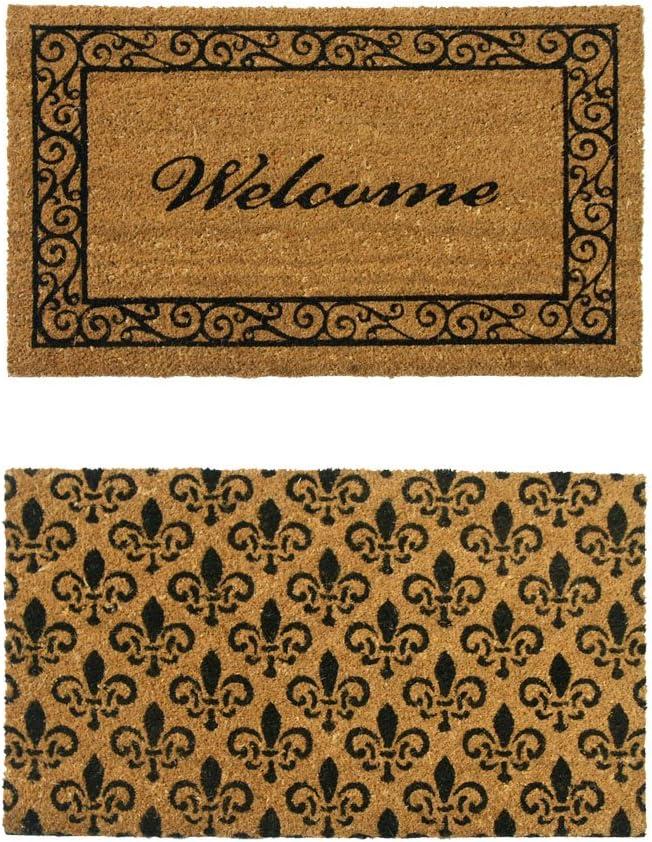 Coir Double Wide Black and Brown Outdoor Door Mats Set