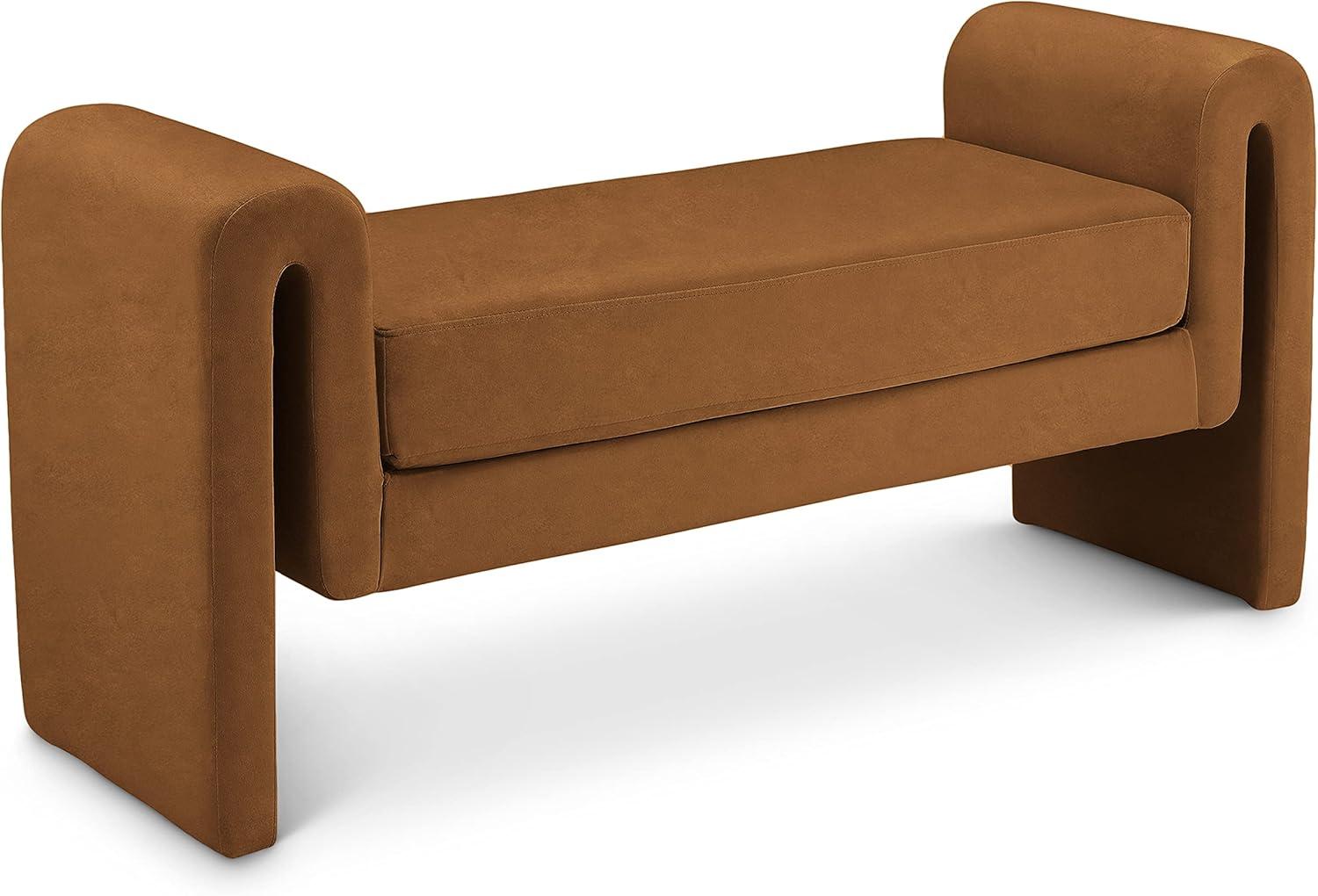 Saddle Velvet Upholstered Bench with Curved Arms