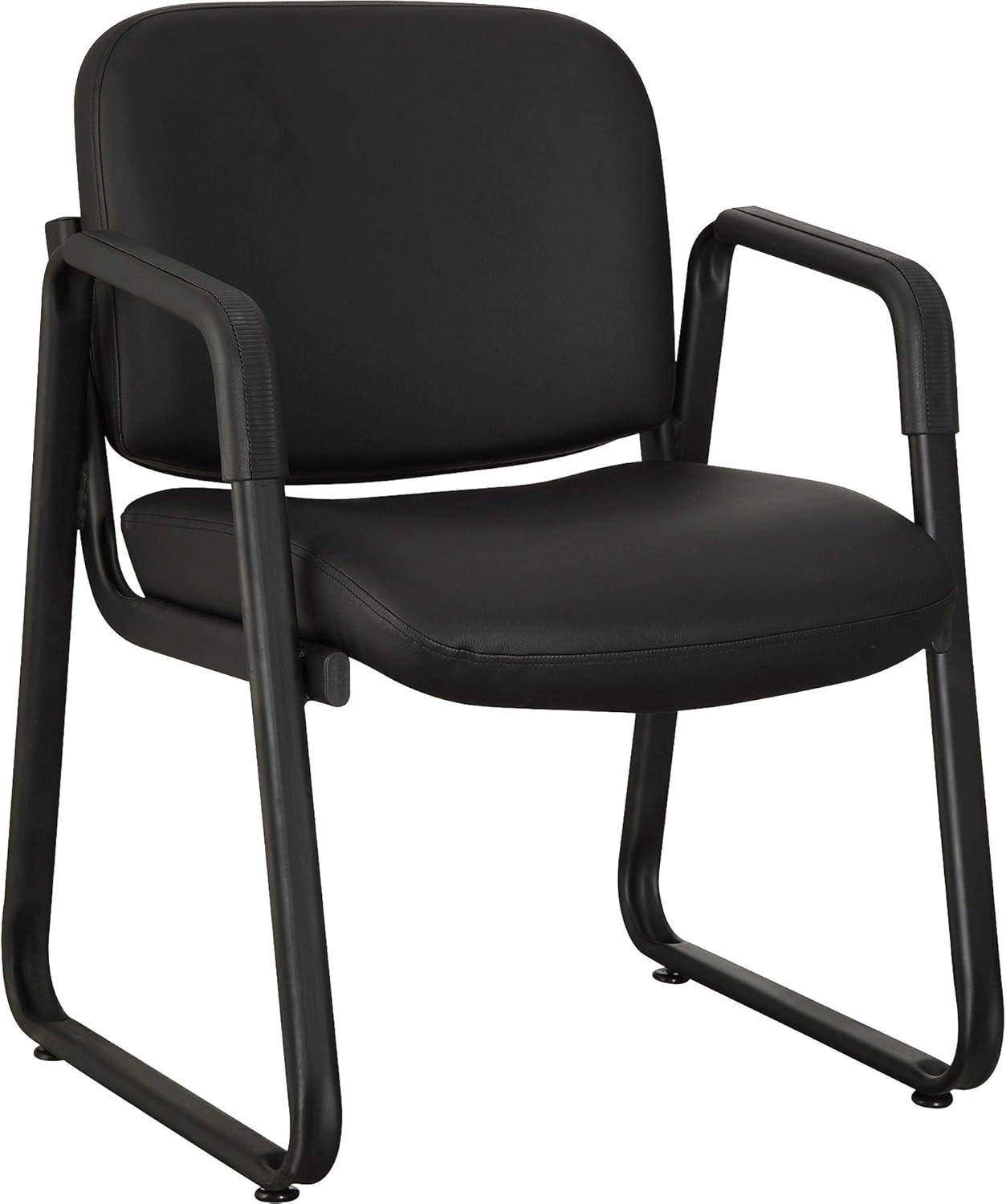 Black Leather Waiting Room Chair with Metal Frame