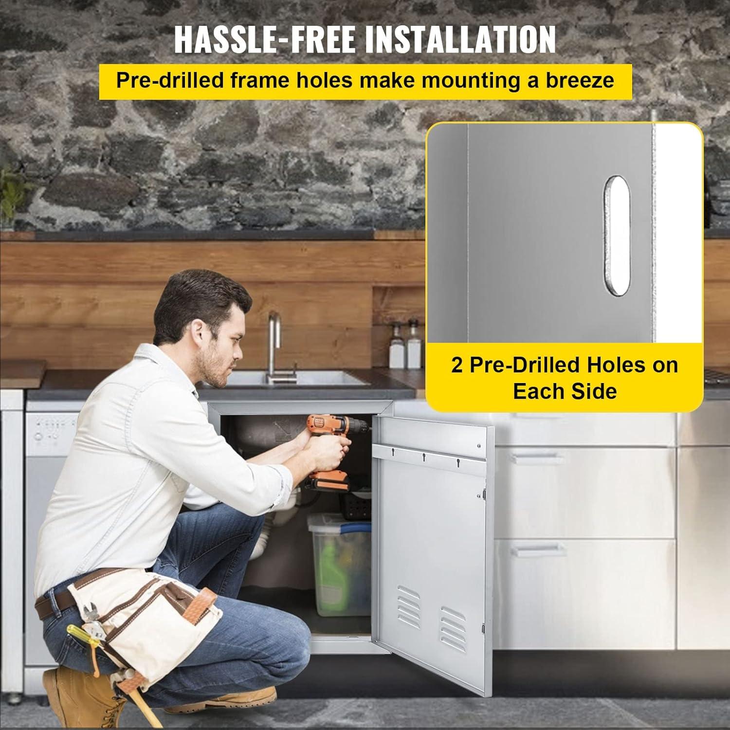 24 in. W x 17 in. H Single Outdoor Kitchen Door BBQ Access Door Stainless Steel Flush Mount Door Wall Vertical Door