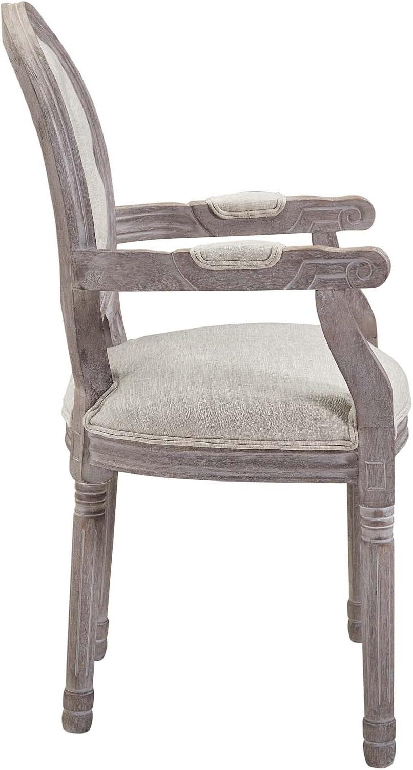 Beige Vintage French-Inspired Upholstered Wood Arm Chair