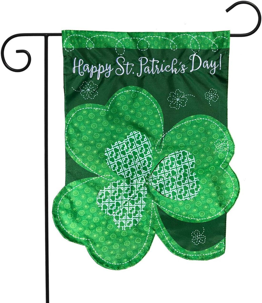 Briarwood Lane Shamrock St. Patrick's Day Applique Garden Flag Clover Sculpted 18" x 12.5"