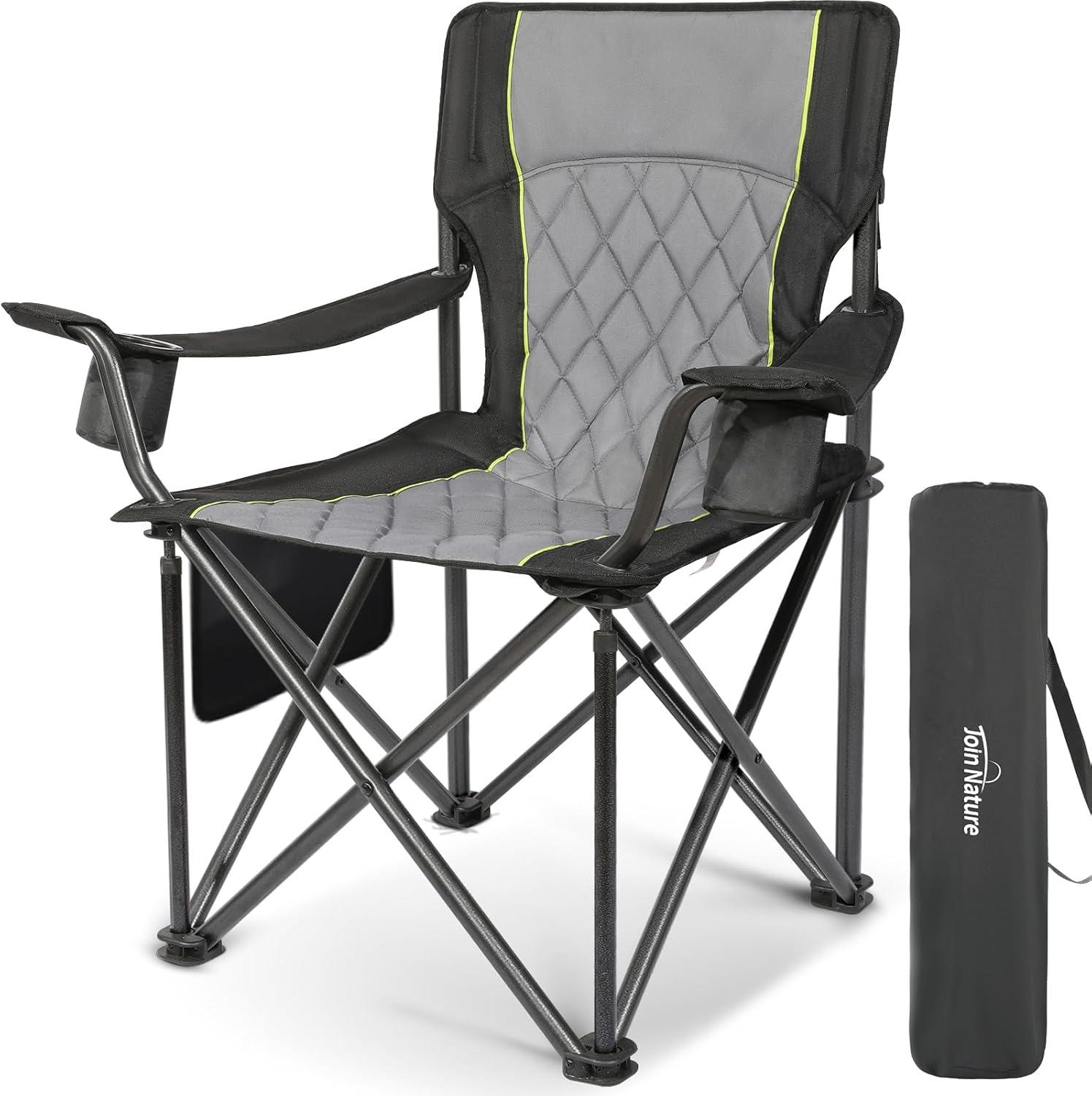 Heavy Duty Gray and Black Foldable Camping Chair with Cup Holders