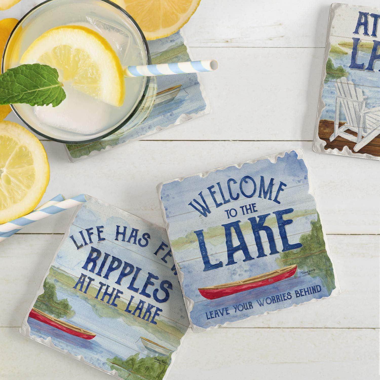 CounterArt "Lake Greetings" 4-Pack Absorbent Stone Tumbled Tile Coasters 4" Square