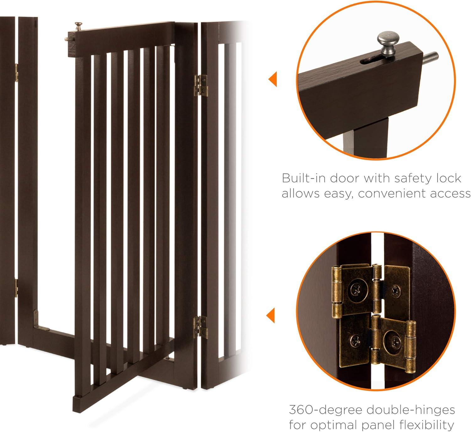 Best Choice Products 31.5in 3-Panel Freestanding Wooden Pet Gate w/ Walk Through Door, Adjustable Pen - Espresso