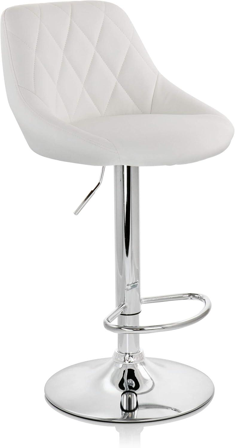 Elama 2 Piece Diamond Stitched Faux Leather Bar Stool in White with Chrome Base  and Adjustable Height
