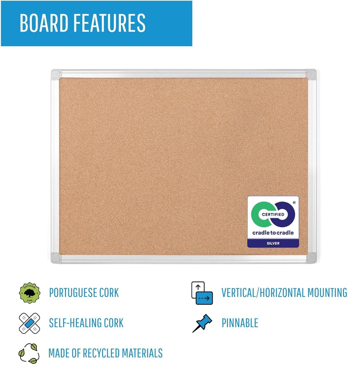 Bi-Silque Visual Communication Products CA031790 Earth Cork Bulletin Board, 24 x 36 in., Aluminum Frame