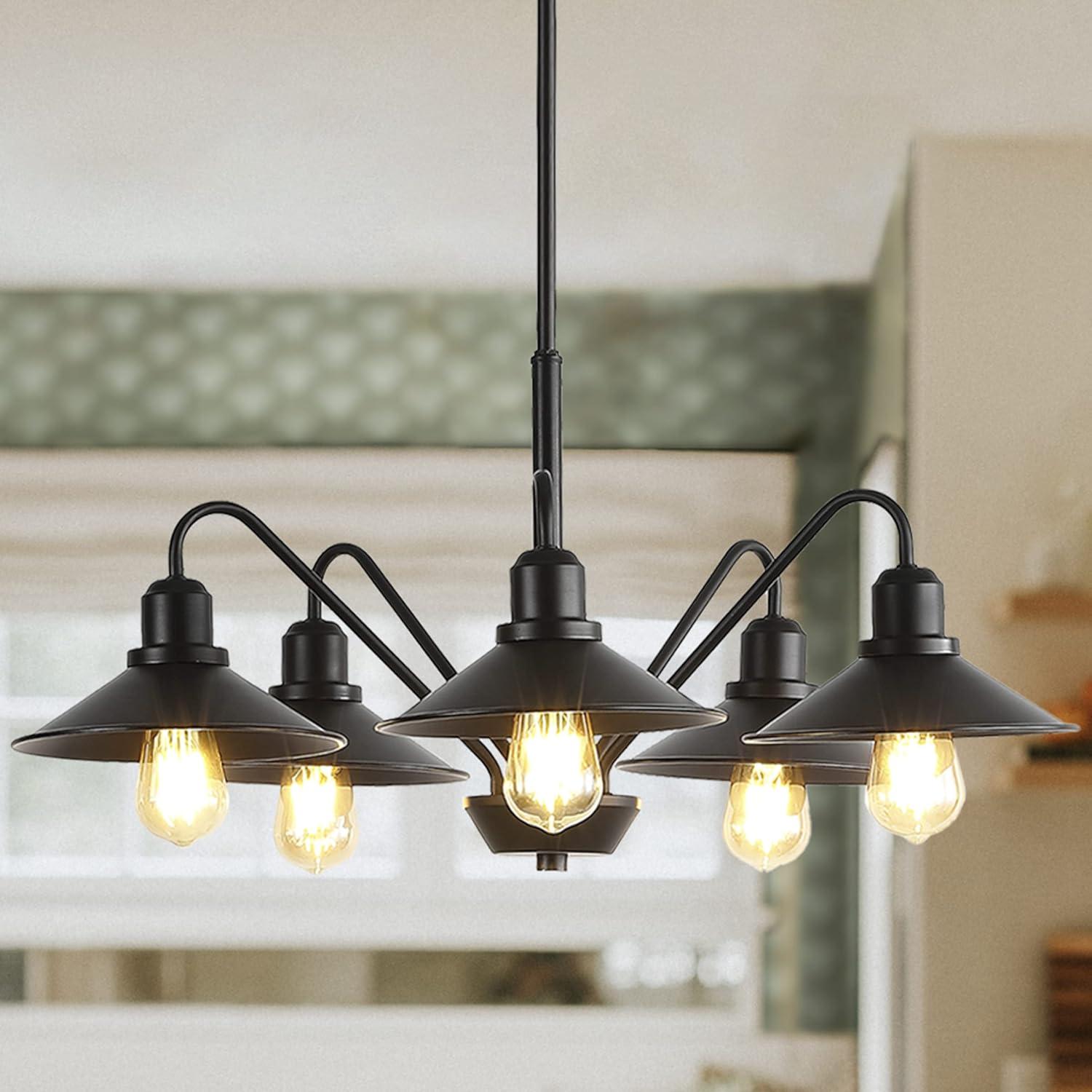Cole 27" 5-Light Metal Farmhouse Industrial LED Pendant, Oil Rubbed Bronze