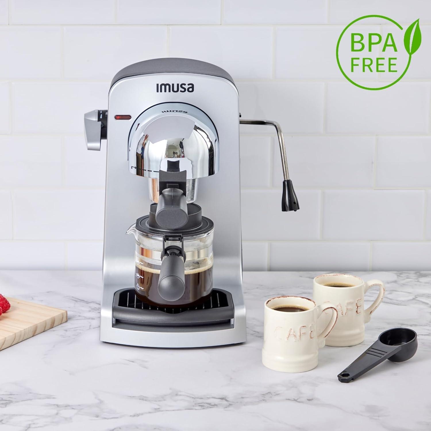 IMUSA GAU-18215 4 Cup Bistro Electric Espresso/Cappuccino Maker with Carafe, Silver