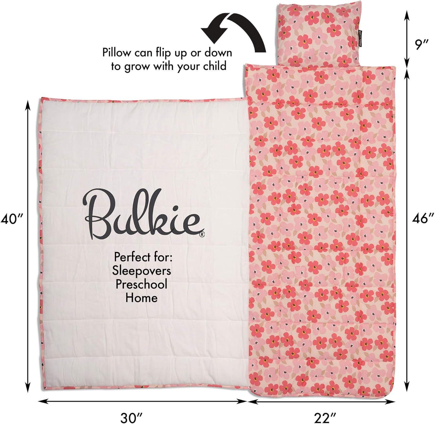 Urban Infant Bulkie Kids Super Sleepover Nap Mat Home Hangout - Toddler Preschool and Daycare - Washable Blanket and Pillow - Converts to Backpack for Travel - Poppies