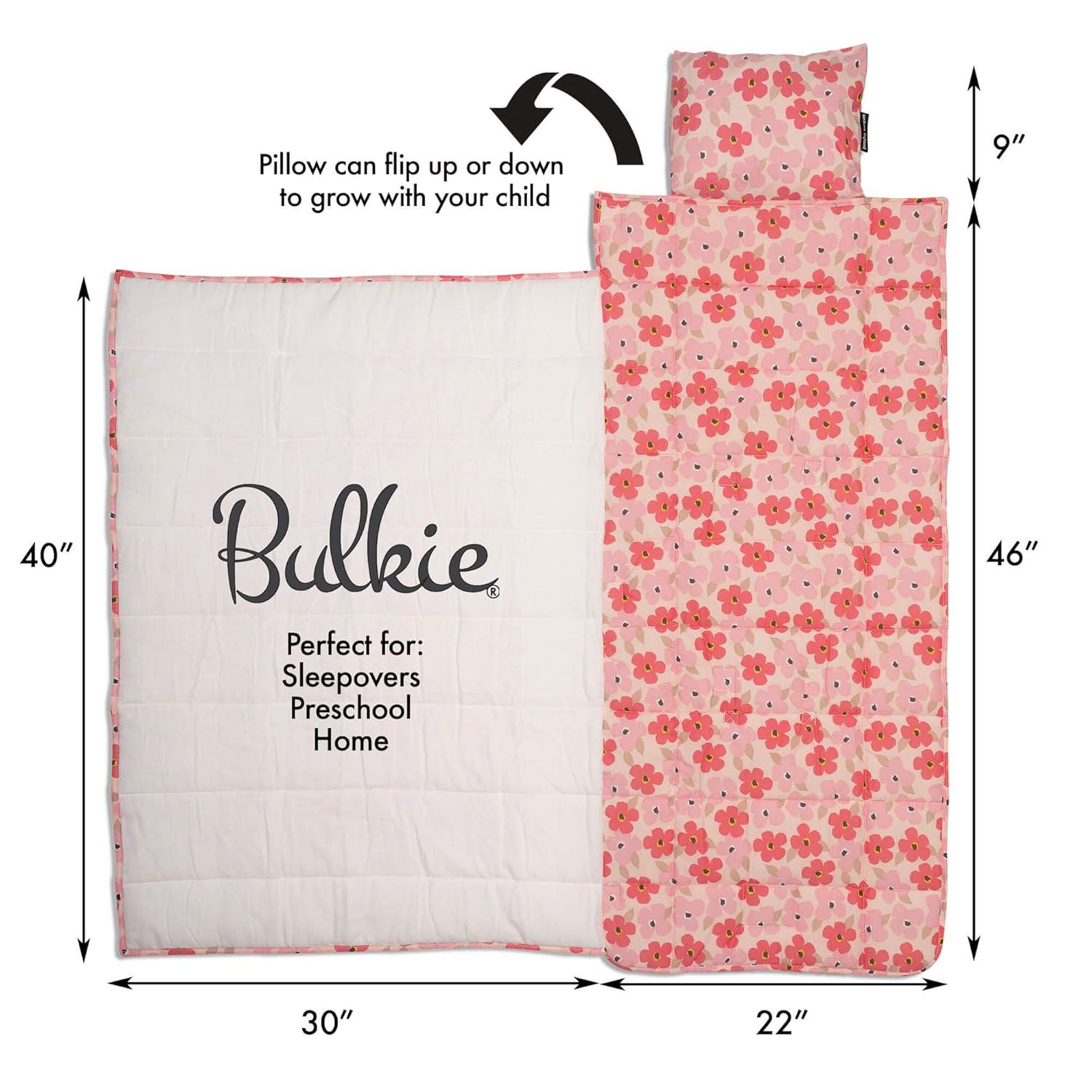 Urban Infant Bulkie Kids Super Sleepover Nap Mat Home Hangout - Toddler Preschool and Daycare - Washable Blanket and Pillow - Converts to Backpack for Travel - Poppies