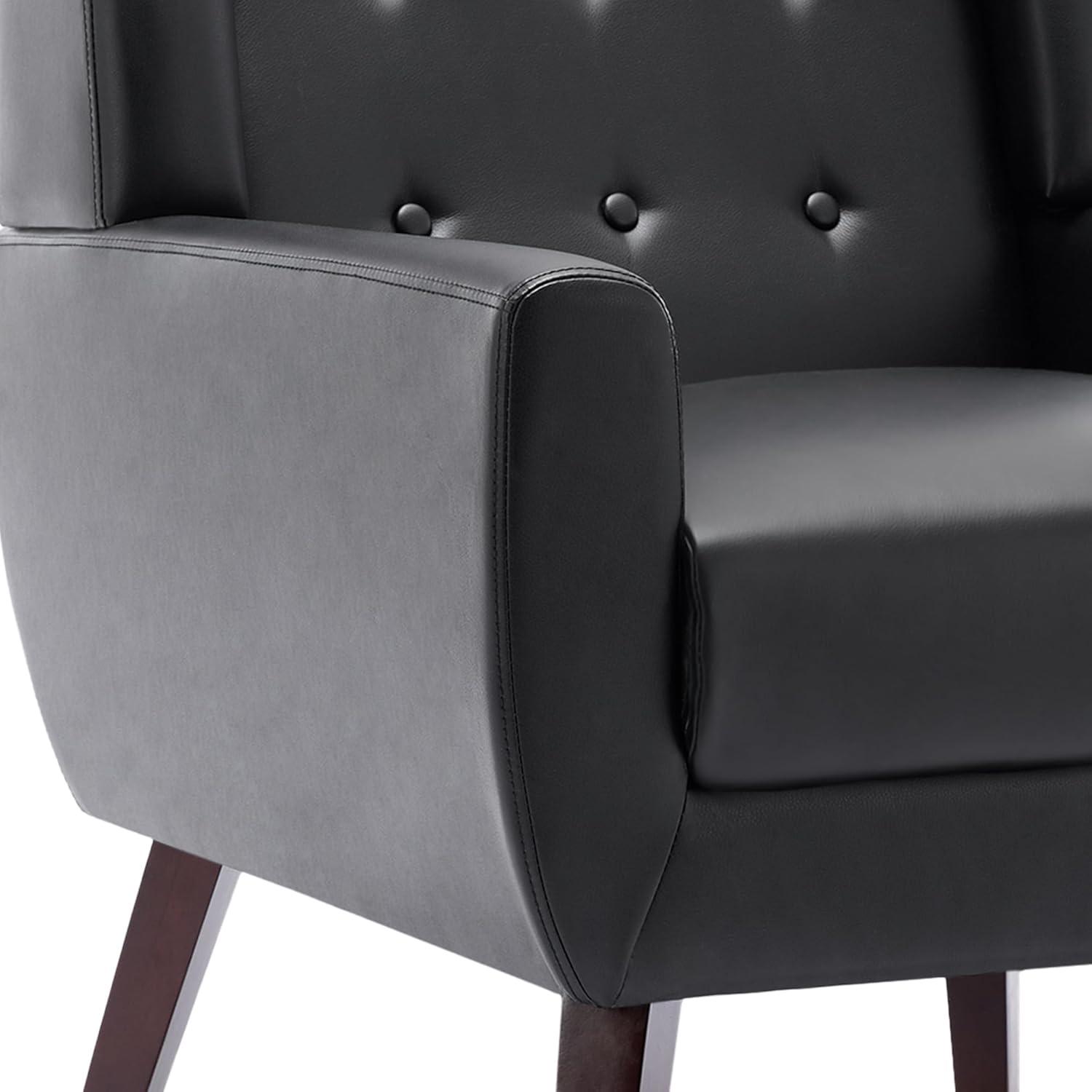 UIXE Faux Leather Accent Chair Upholstered Comfortable Armchair Modern Bedroom Chairs with Solid Wooden Legs, Brown