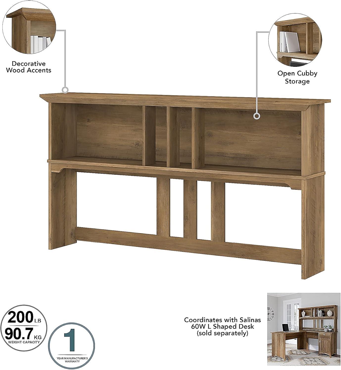 Bush Furniture Salinas Farmhouse 60 in L Shape Desk with Hutch, Box Drawer and Storage Cabinet in Reclaimed Pine (Ships in 2 boxes)