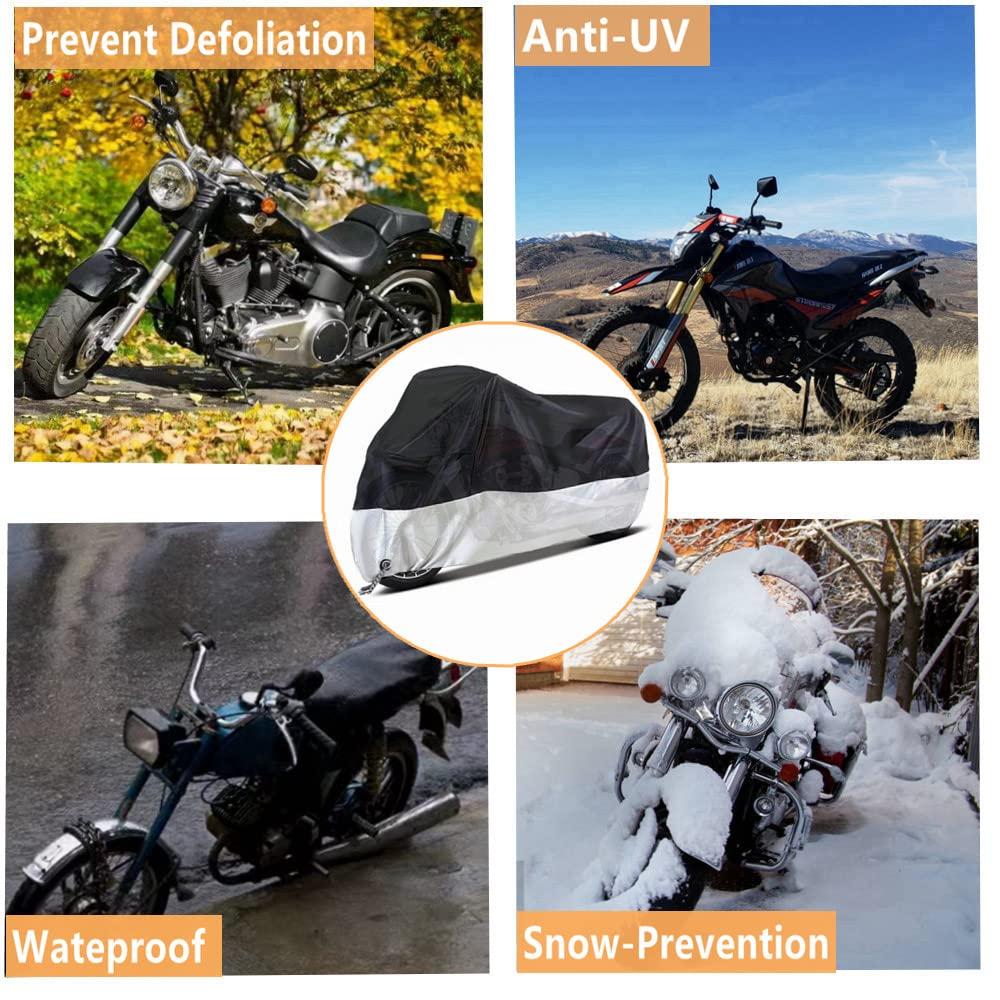 Motorcycle Covers, Outdoor Waterproof Motorbike Covers with Lock-Holes & Storage Bag, Fits up to 96.5" Motorcycles