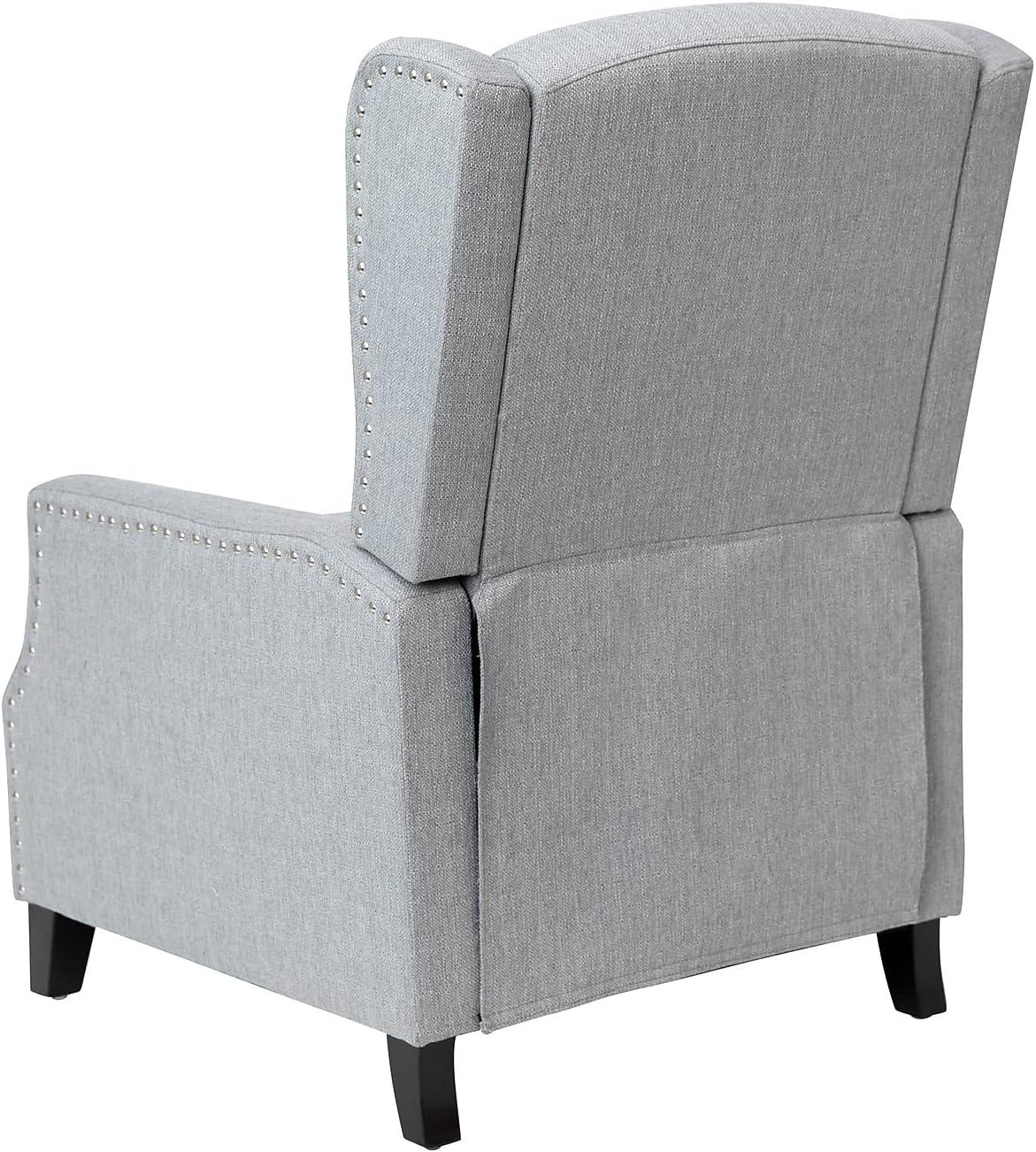 Modern Slim Silhouette Gray Recliner with Metal Nailhead Trim