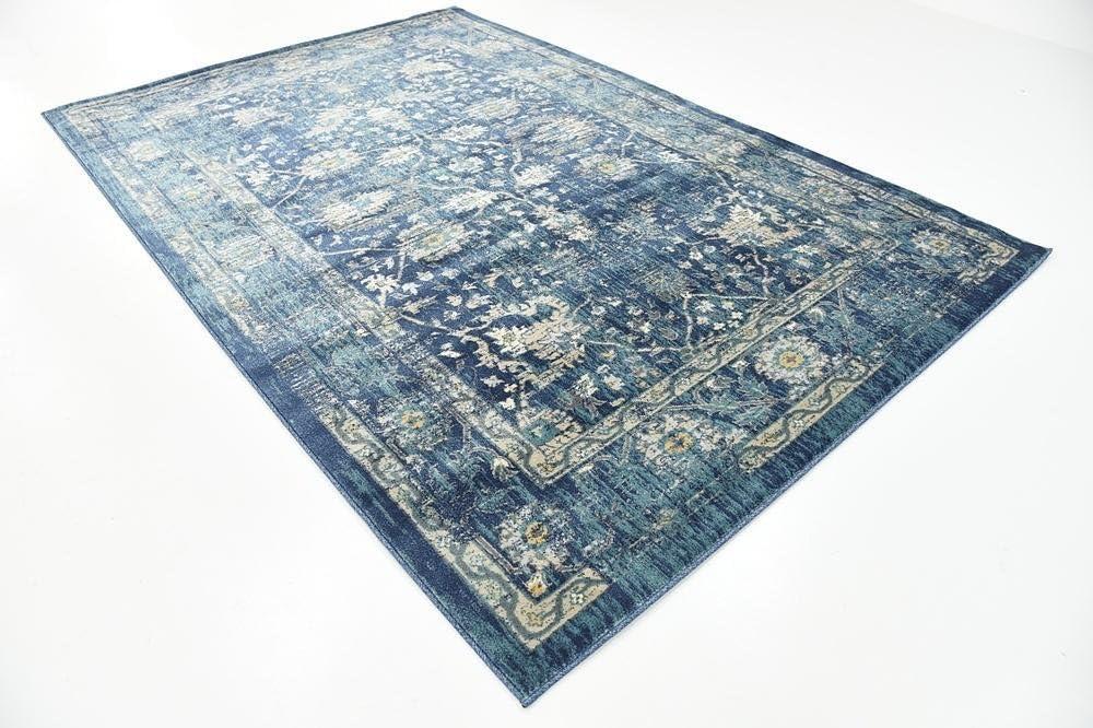 Rugs.com Oregon Collection Rug – 6' x 9' Blue Low-Pile Rug Perfect For Living Rooms, Large Dining Rooms, Open Floorplans