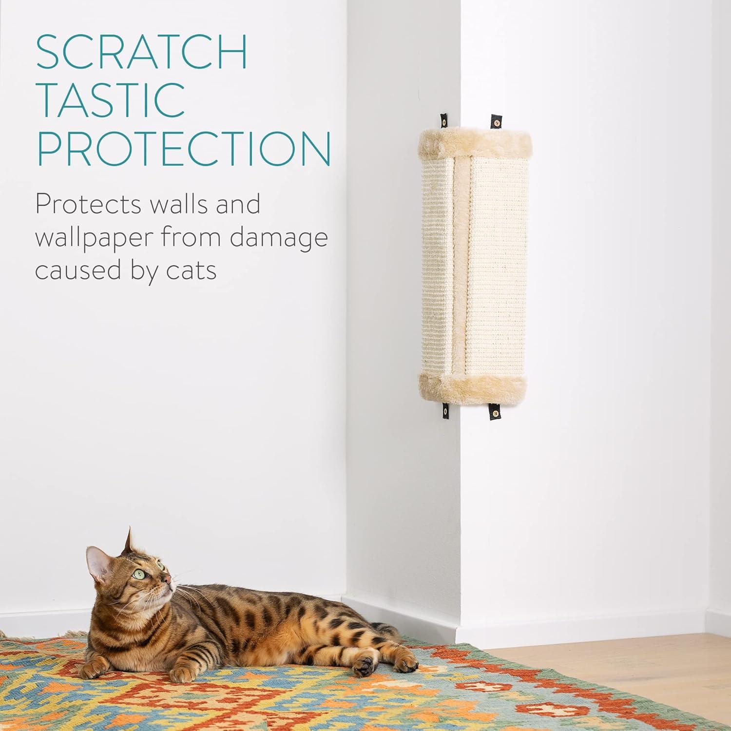 Navaris Corner Wall Cat Scratcher (Set of 2) - Wall Mounted Sisal Scratching Pad for Cats - Vertical Corner Mount Scratch Panel Protector for Walls