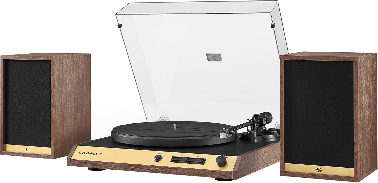 Crosley C72 Bluetooth Vinyl Record Player 120W Speakers, 2-Speed Belt-Drive Turntable, Anti-skate