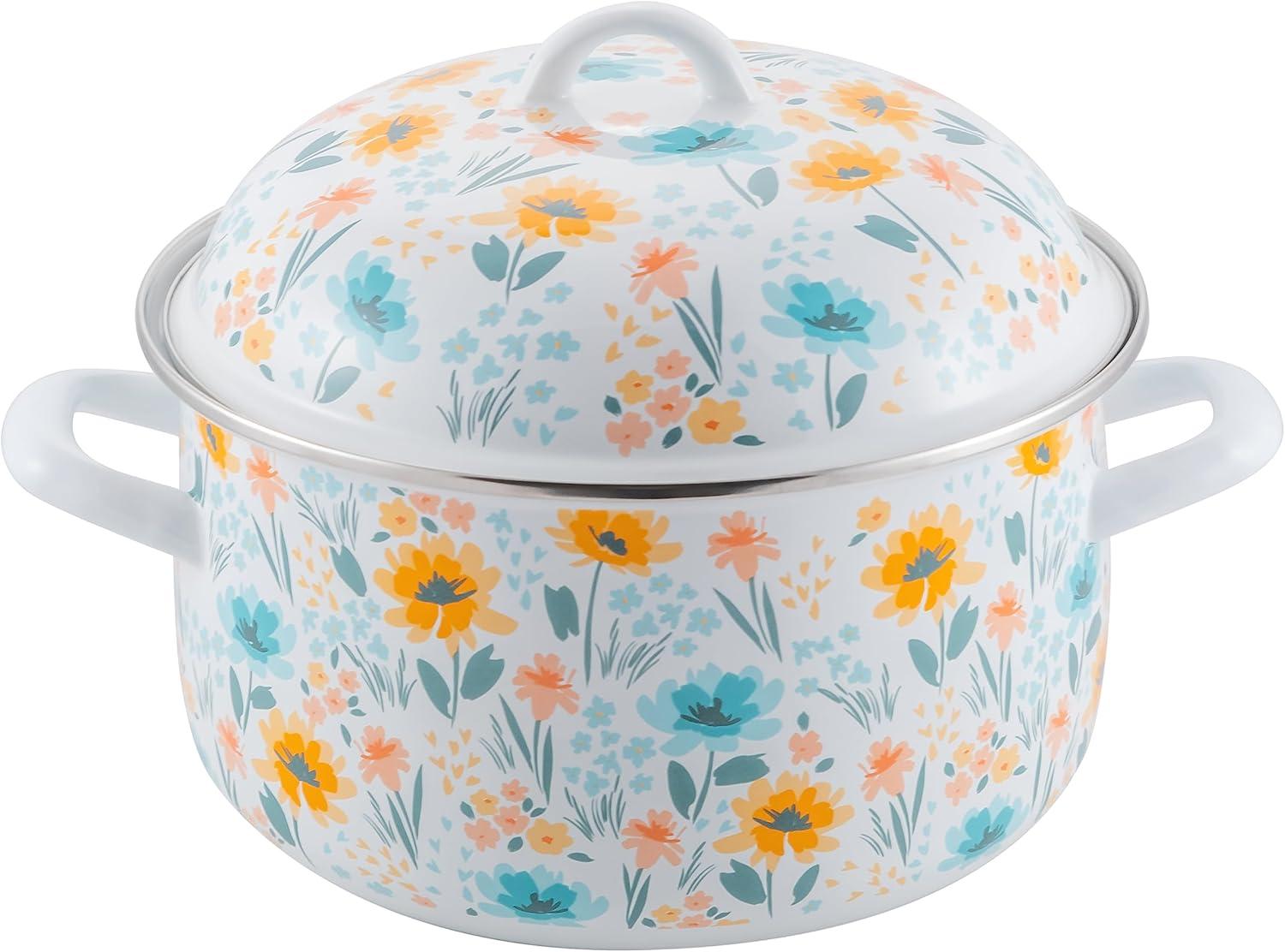 Prep•N•Cook by McSunley 6Qt Floral Porcelain Enamel Dutch Oven