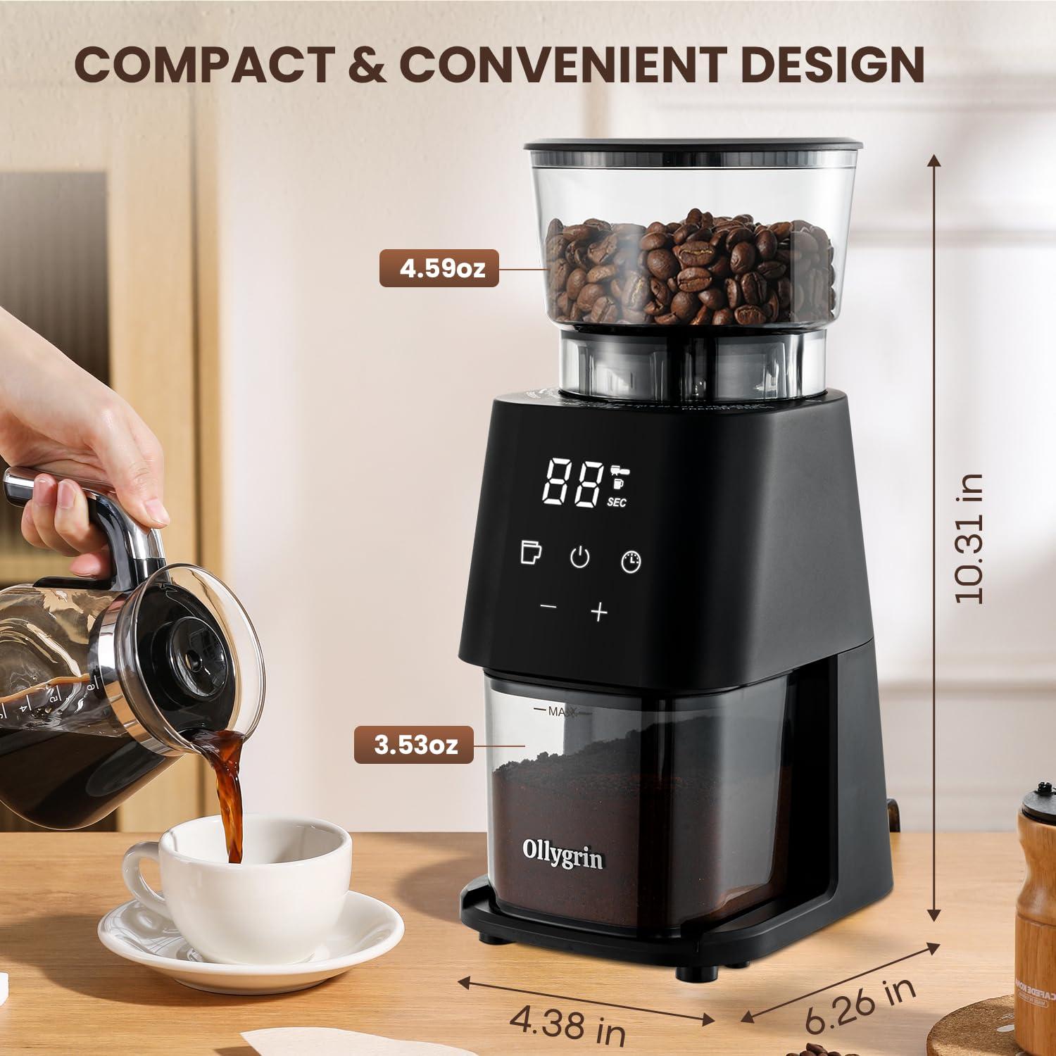 Ollygrin Conical Burr Coffee Grinder Electric Coffee Bean Grinder With Lcd Screen 30 Grind Settings Burr Mill Grinder, 2-12 Cups