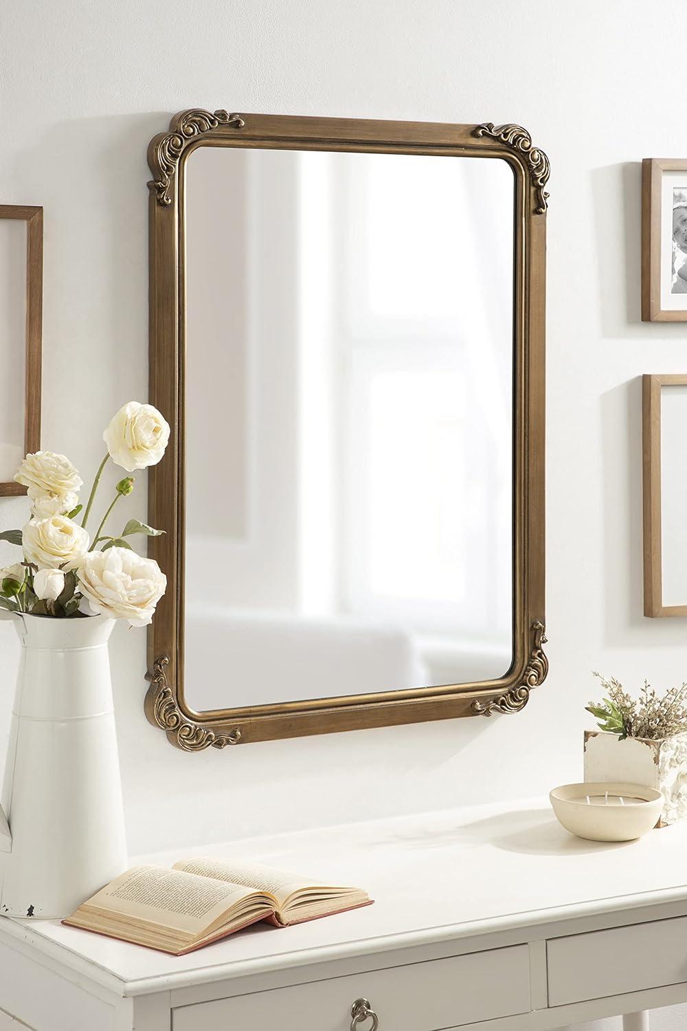 Elegant Ivette Gold Rectangular Mirror with Baroque Garland Detail, 25x35
