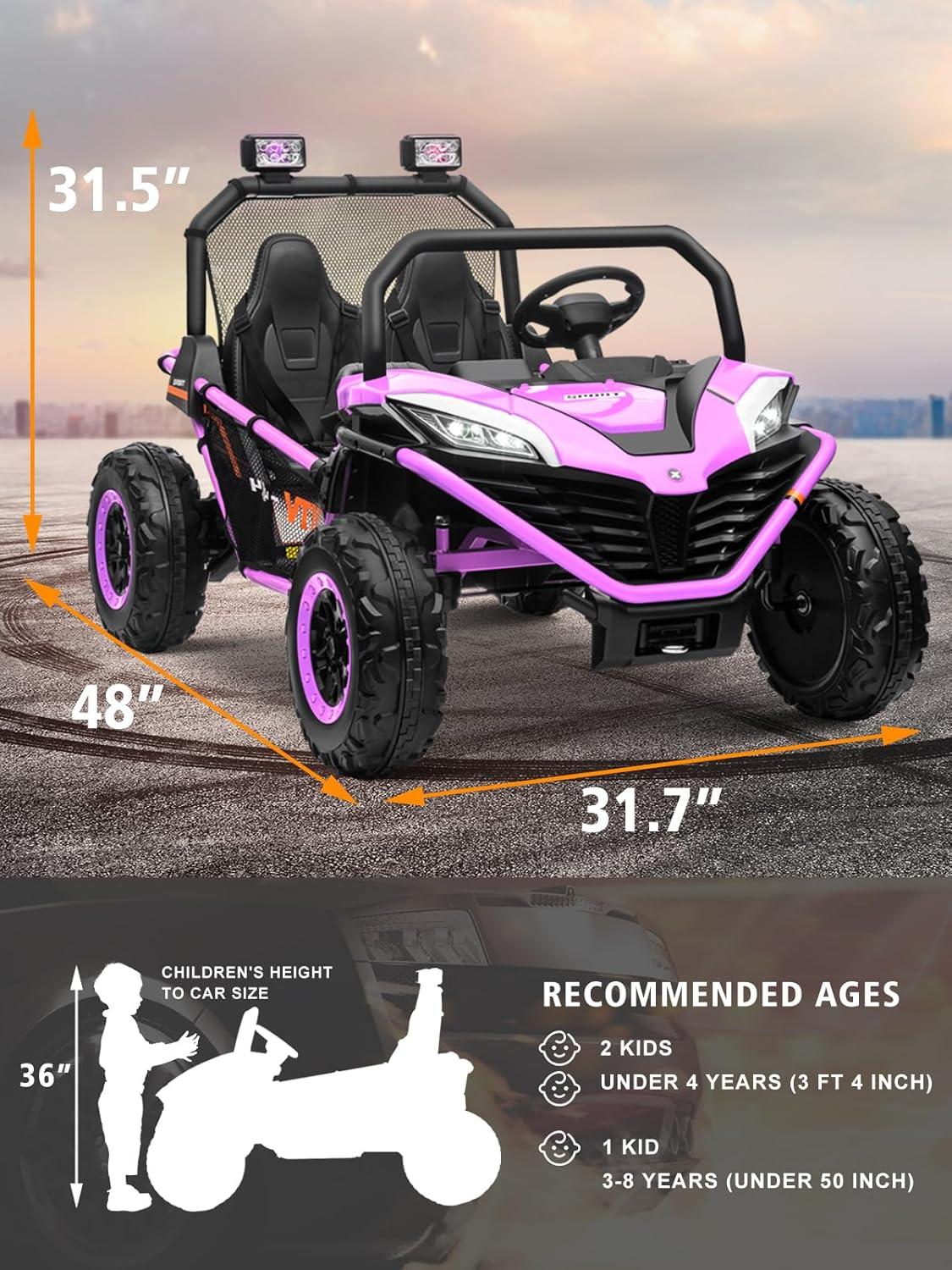 Purple 24V 2-Seater Electric Ride-On UTV Car with Remote Control