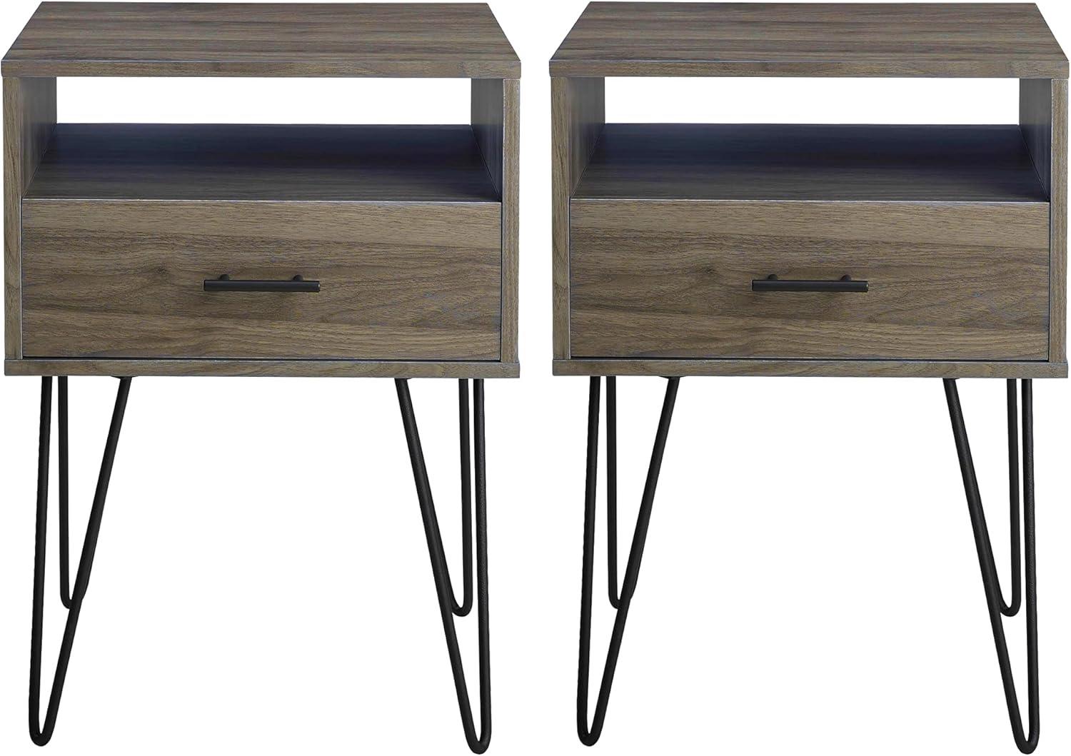 Croft Mid-Century Modern Metal Hairpin Leg 1-Drawer End Table Set in Slate Gray