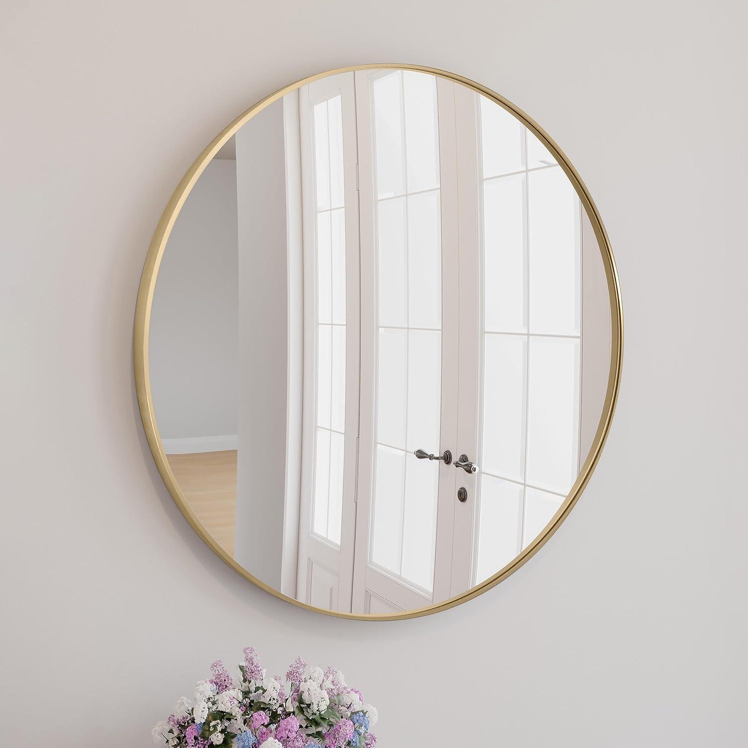 Design House Kenna Round Wall Mirror with Gold Metal Frame-24-inch