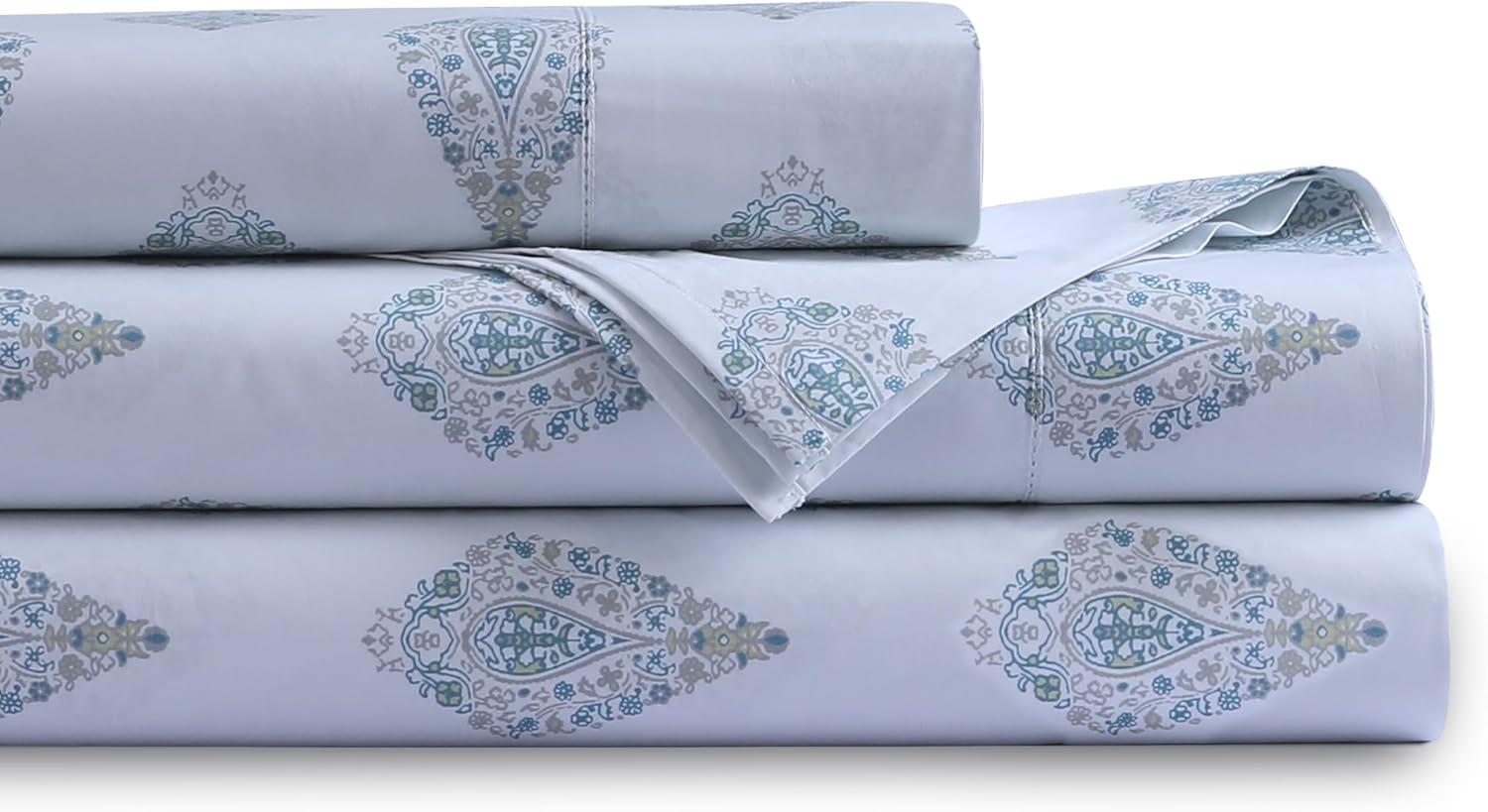 Evelyn Queen Organic Cotton Percale Medallion Sheet Set