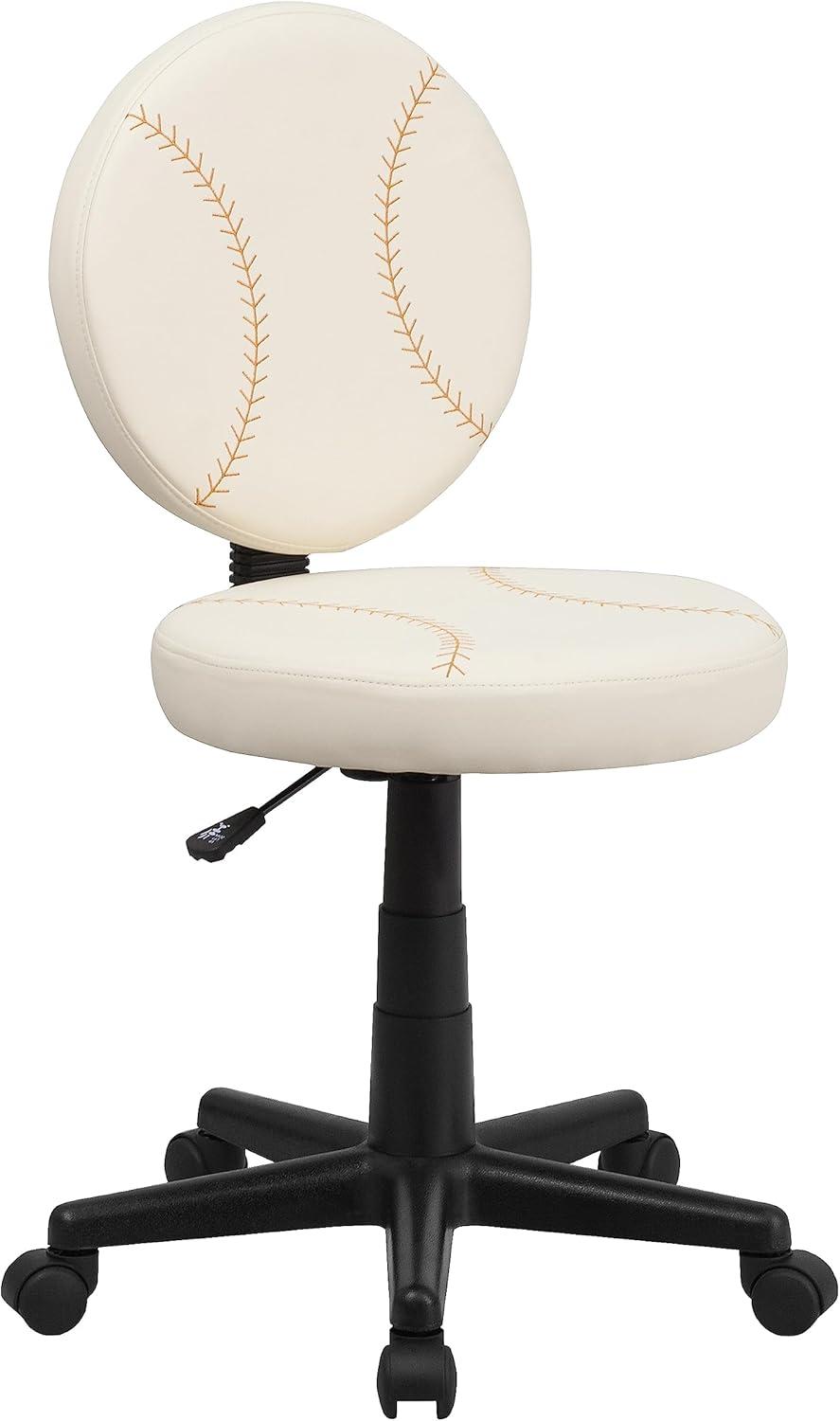 Youth Off-White Baseball-Inspired Vinyl and Metal Swivel Task Chair