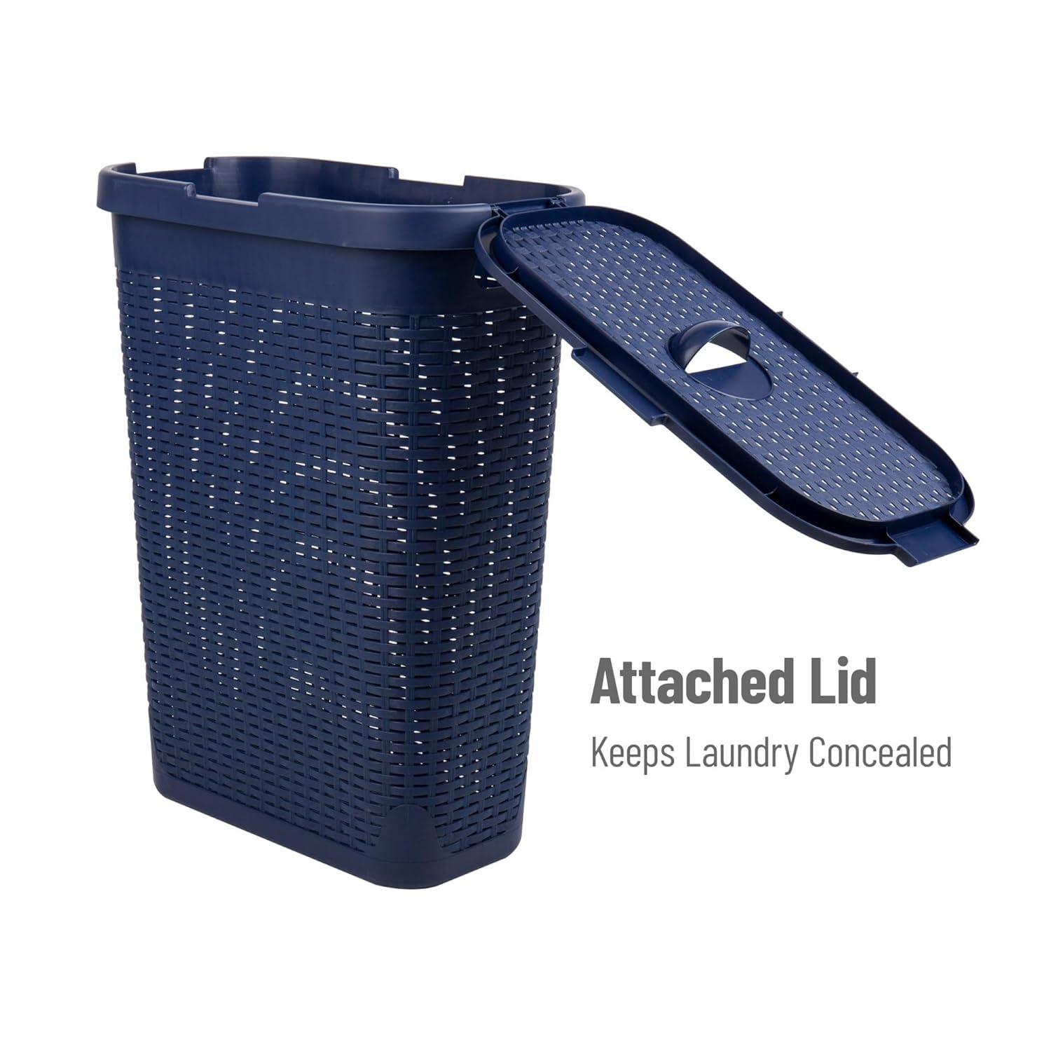 Mind Reader Mind Reader 40L Slim Laundry Hamper, Clothes Basket, Lid, Wicker Design, Plastic