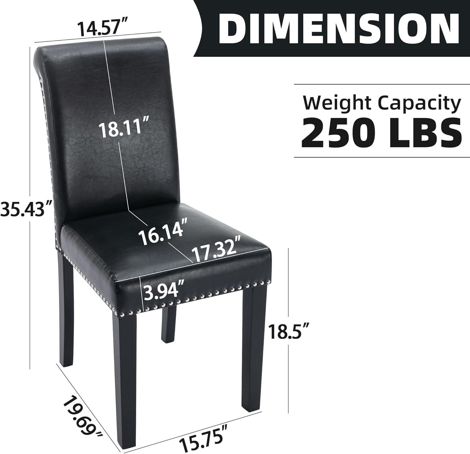 Colamy Black Upholstered Wood Legs Parsons Leather Dining Chairs with Nail head Trim Set of 2 for Dining Room