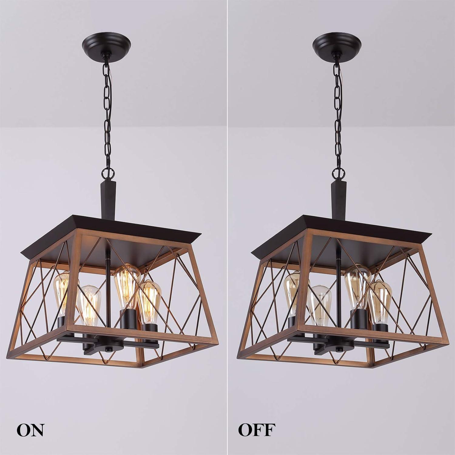 Q&S Farmhouse Rustic Chandeliers Antique Geometric Pendant Light Oil Rubbed Bronze Chandelier Orb 4-Light Industrial Hanging Light Fixtures for Dining Room Kitchen Island Entryway Foyer UL Listed