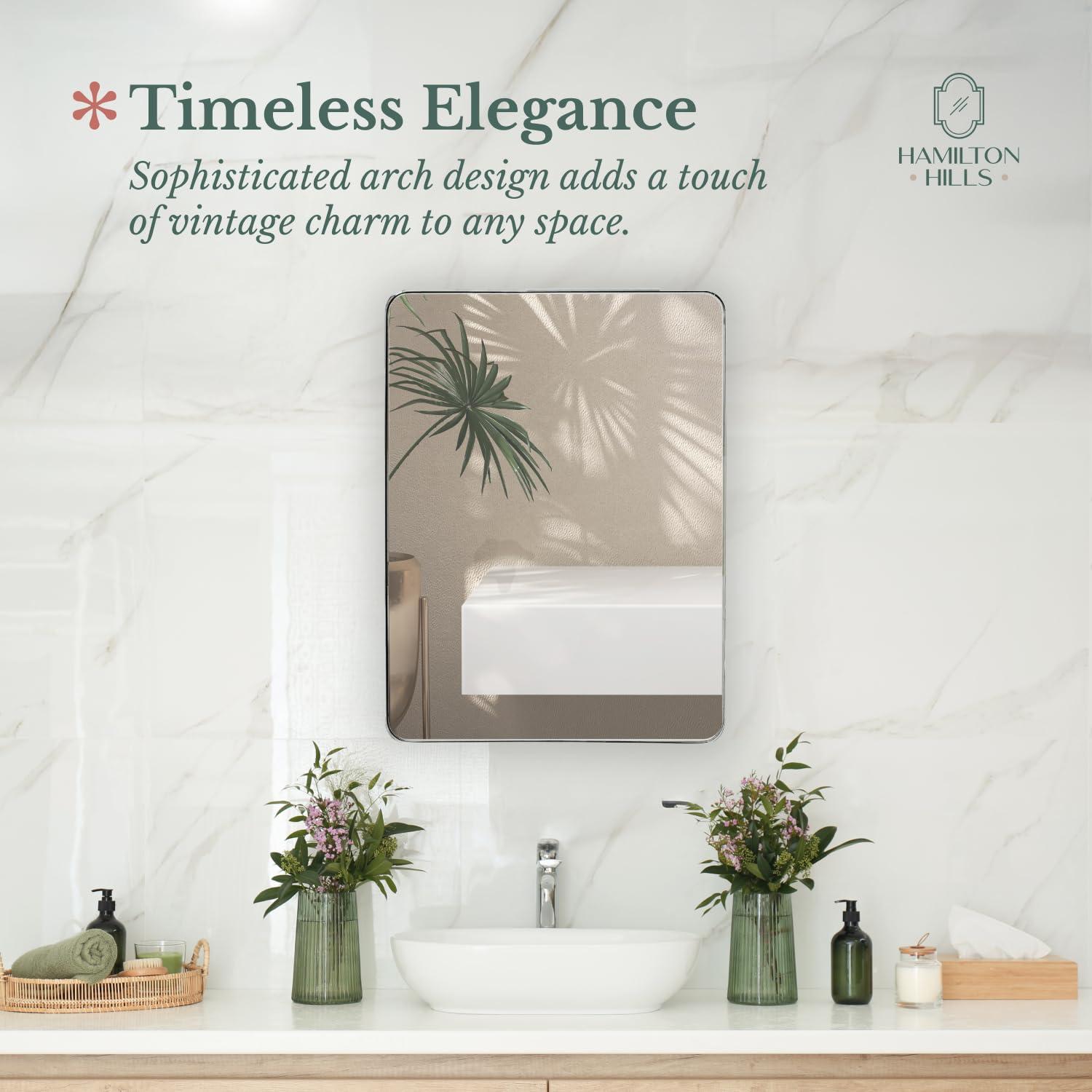 Hamilton Hills Contemporary Brushed Metal Wall Mirror Glass Panel Framed