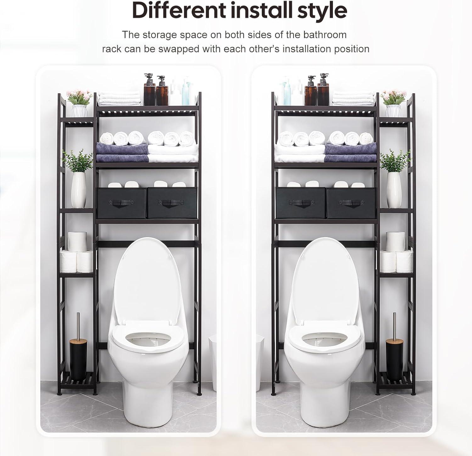 Over The Toilet Storage with Basket and Drawer, with Adjustable Shelf & Waterproof Feet Pad