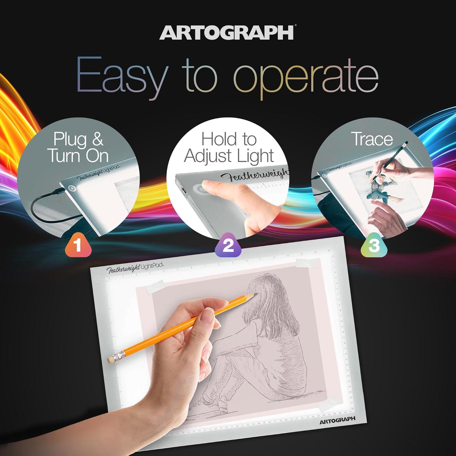 Artograph Featherweight Ultra Thin Lightpad, 12" x 17" Dimmable Slim LED Lightbox Drawing Board for Tracing, Crafting, and Drafting