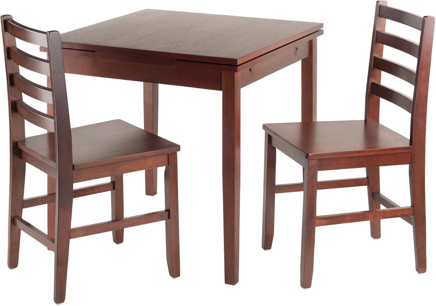 Winsome Trading  Pulman Extension Table with 2 Ladder Back Chairs Set - Walnut