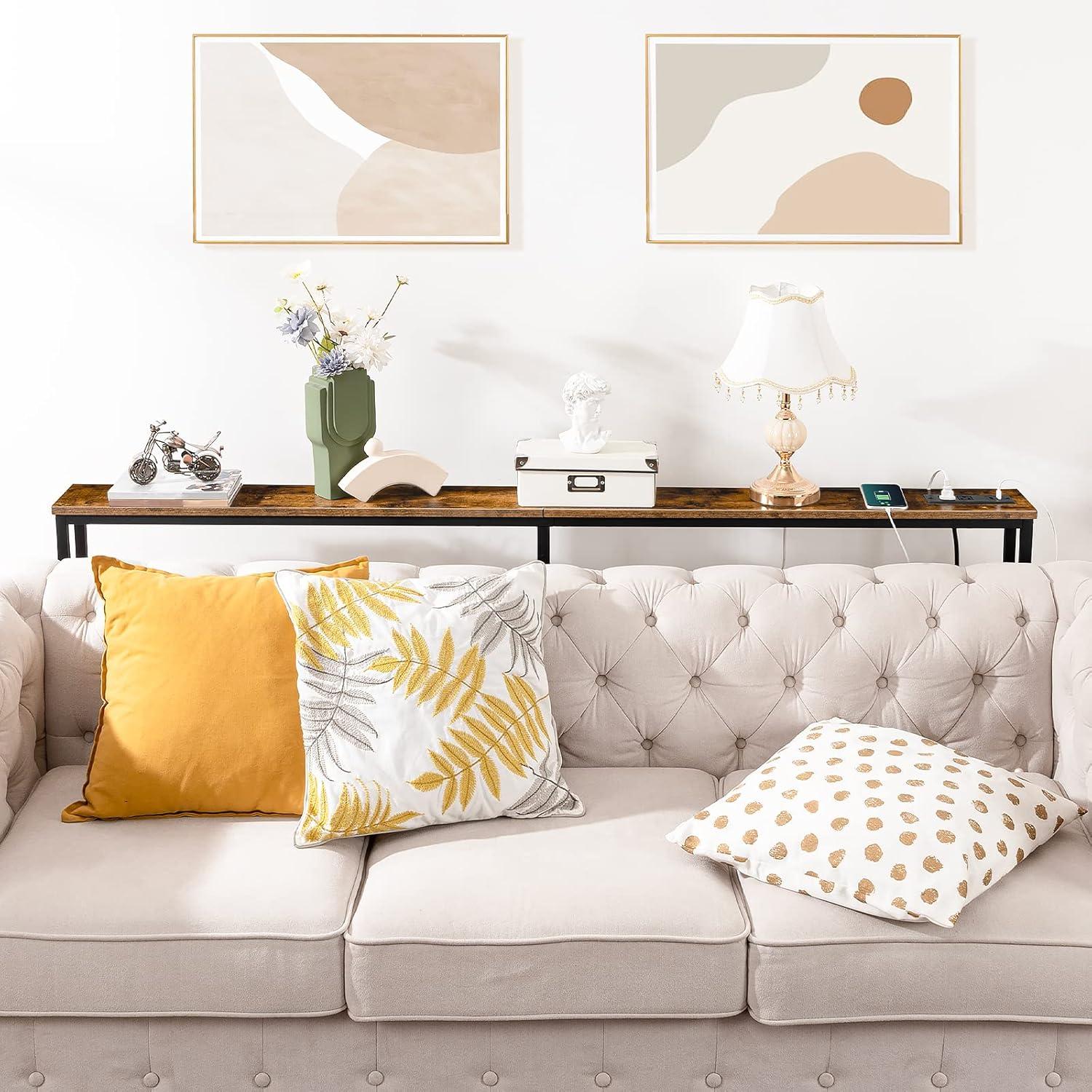 Console Table with Power Outlet, 63" Narrow Sofa Industrial Entryway Behind Couch Table with USB Ports for Entryway, Hallway, Foyer, Living Room, Bedroom CTHR16E01Z