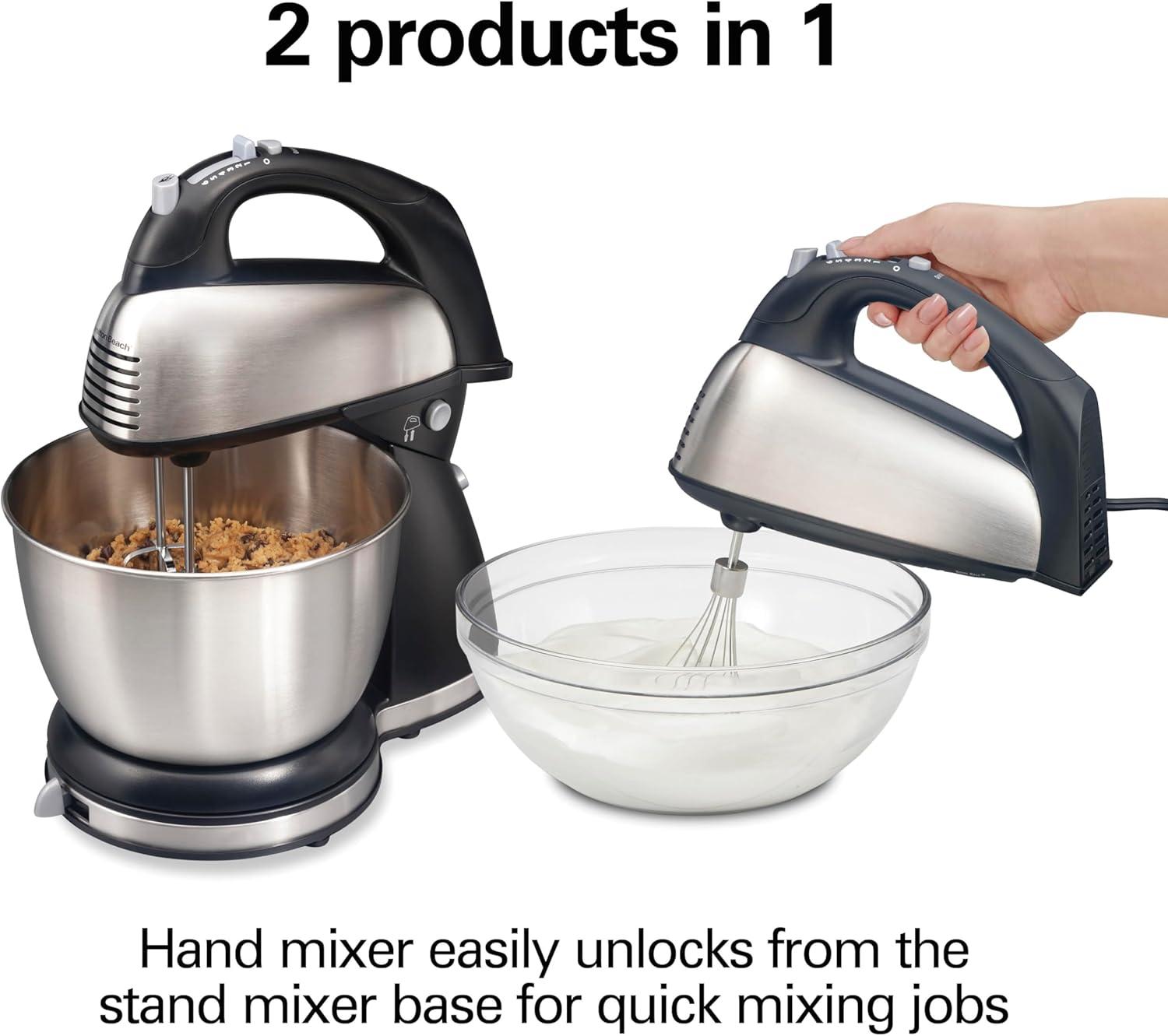 Hamilton Beach Classic Stand and Hand Mixer, 4 Quart Stainless Steel Bowl, 6 Speeds with Quick Burst, Black, 64651