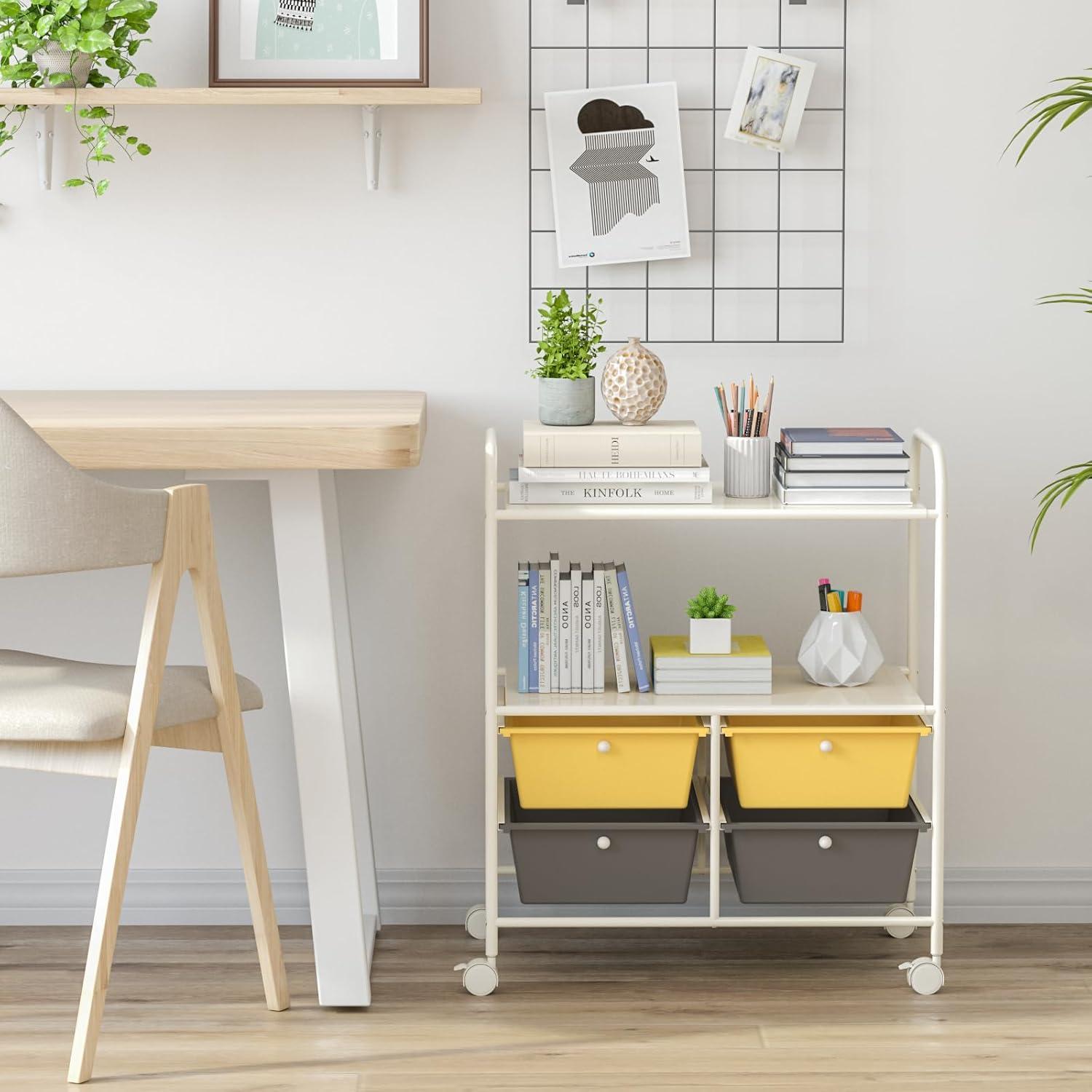 Kadyn Filing Storage Organizer,File Storage Organizer,File Cabinet,4 Drawers Shelves Rolling Storage Cart Rack-Yellow