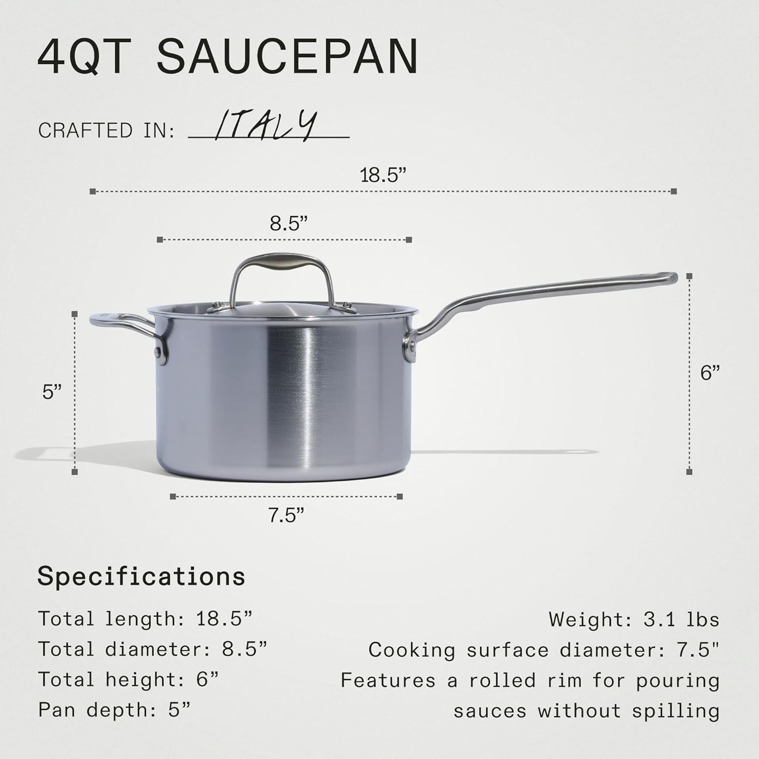 Italian 4 Quart Stainless Steel Saucepan with Lid