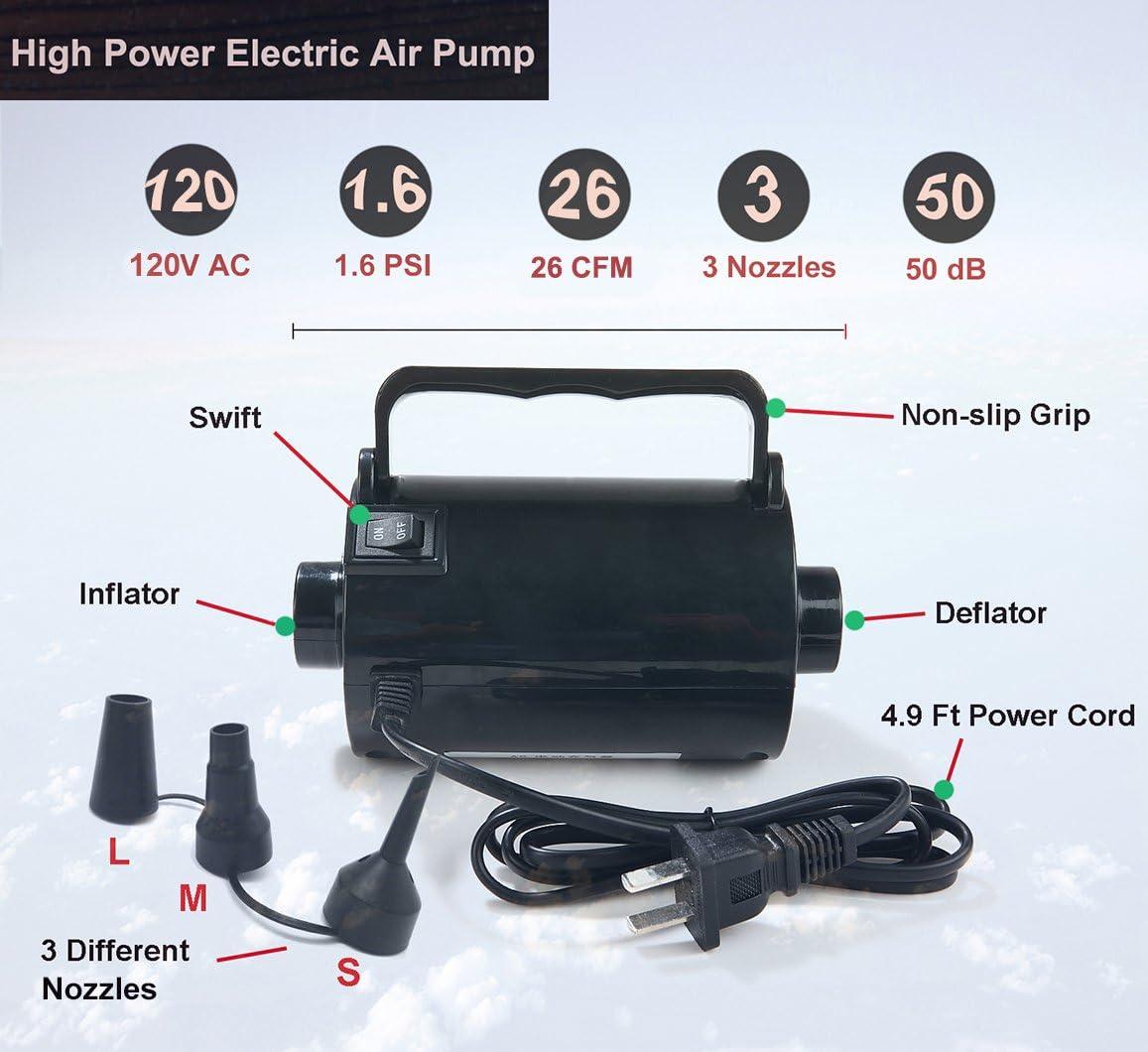 High Power Black Electric Air Pump with 3 Nozzles