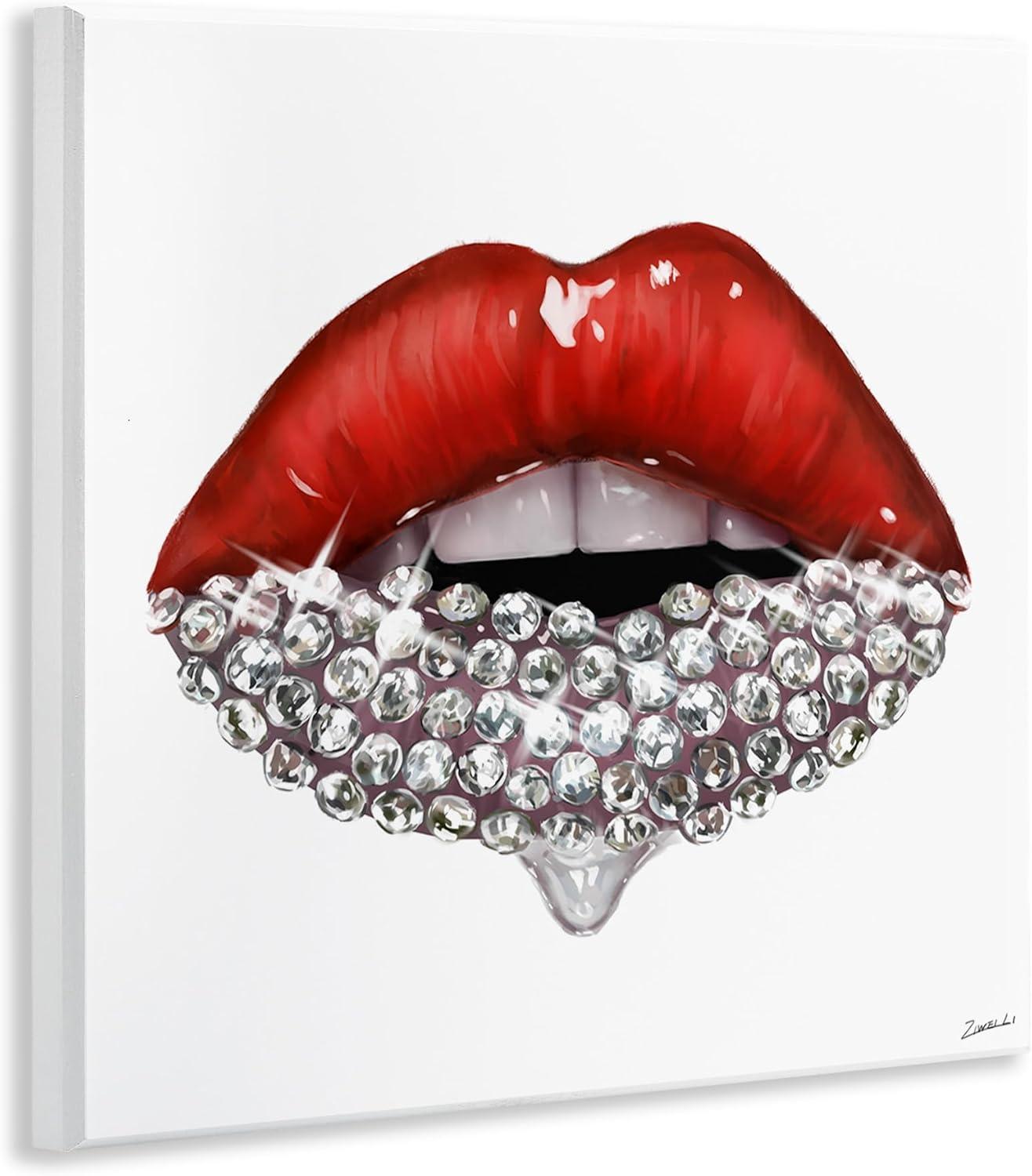 Stupell Industries Red Glam Lips with Glistening Cosmetic Stones Designed by Ziwei Li