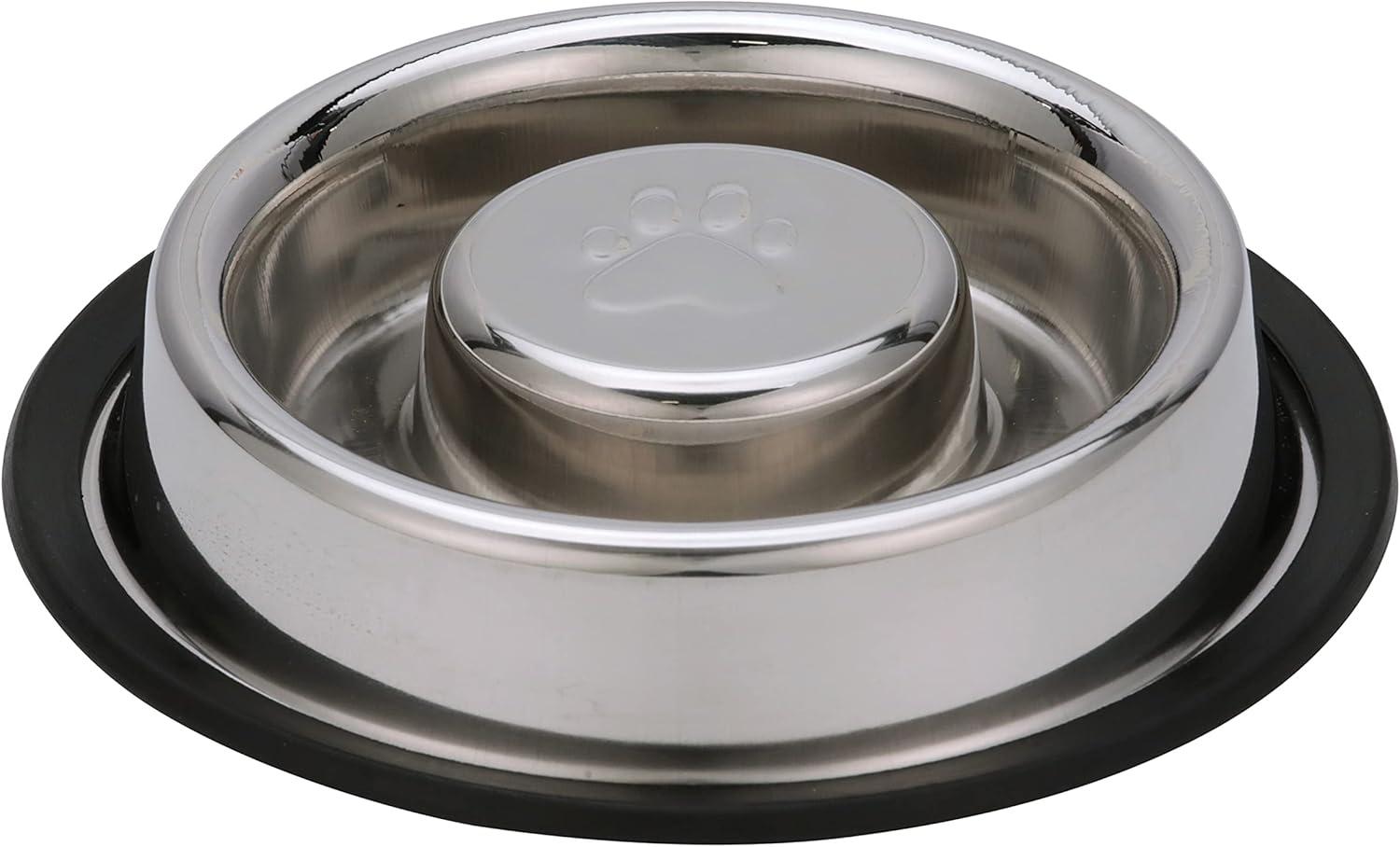 Stainless Steel Non-Tip Slow Feed Pet Bowl, 3/4 Cup