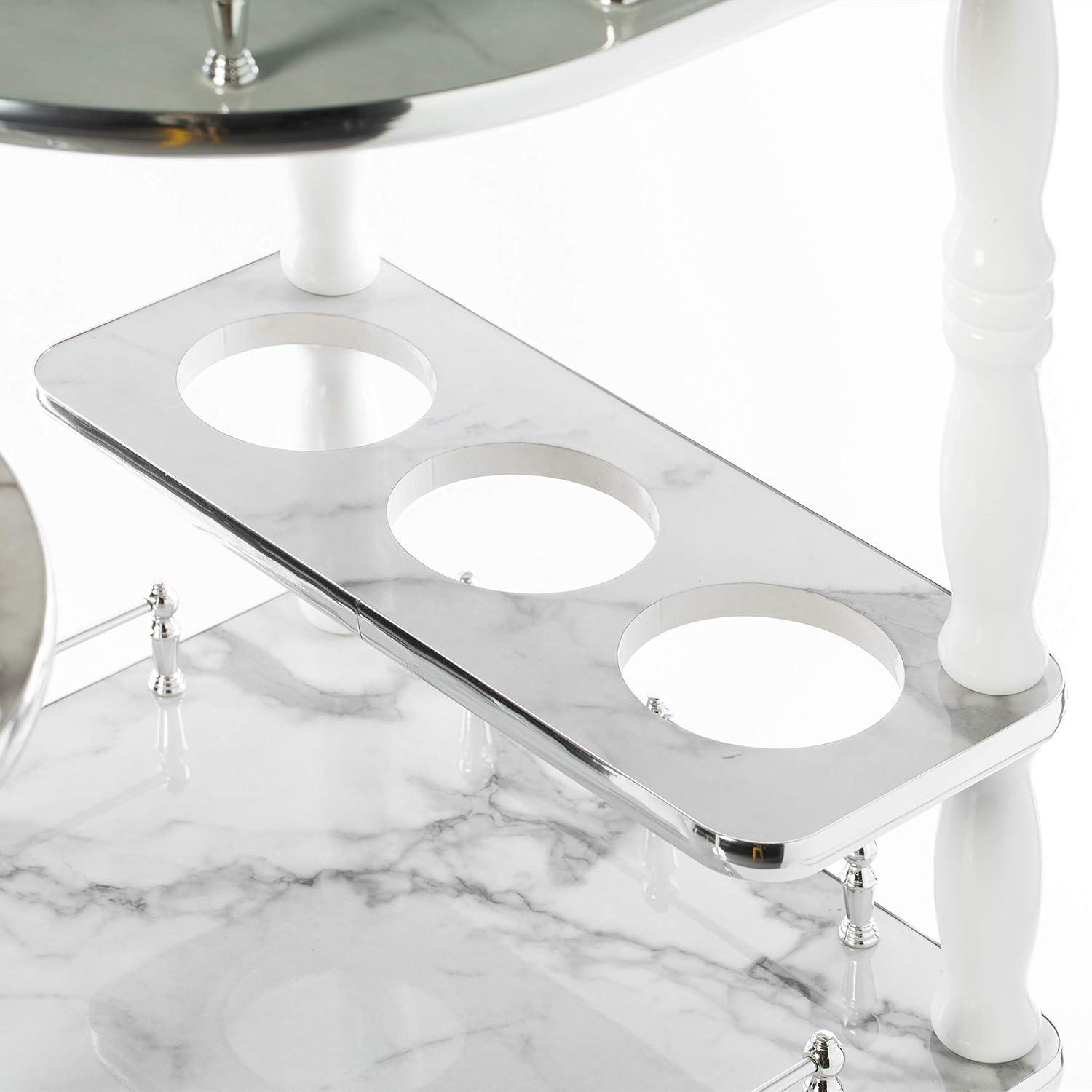Fabulaxe Wood Serving Bar Cart Tea Trolley with 3 Tier Shelves and Rolling Wheels, Silver, White and Gray