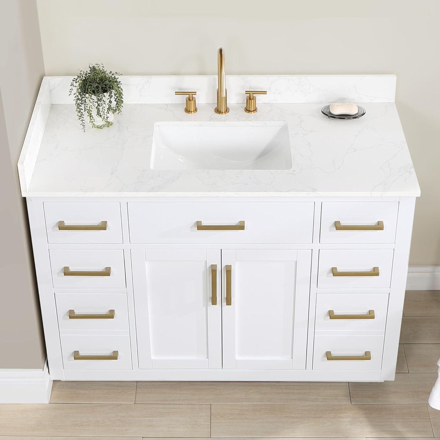 Gavino 48" Wood Vanity in White with Grain White Composite Stone Top no Mirror