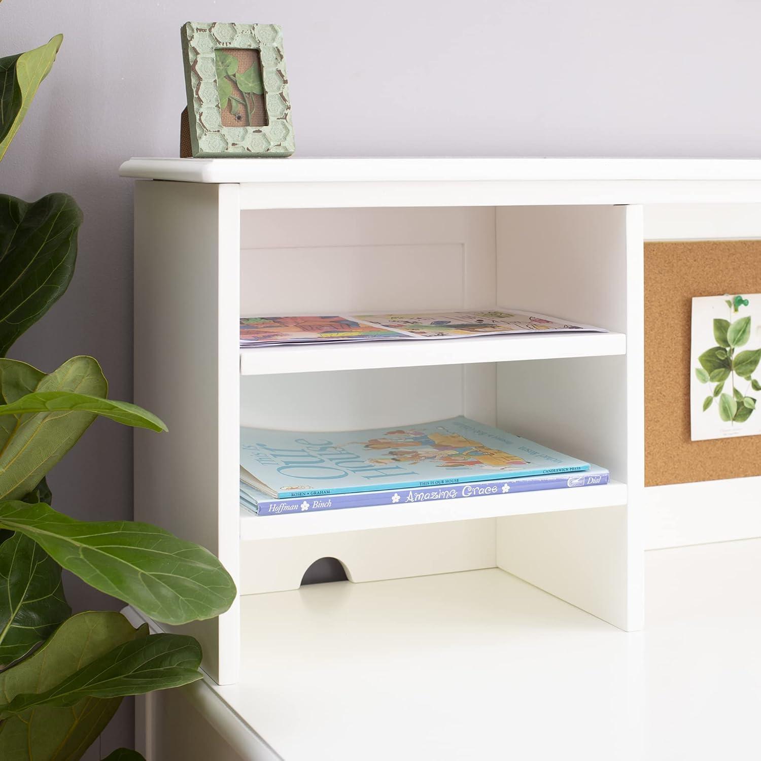 Guidecraft Taiga Kids Desk and Chair Set with Hutch - White: Kids Wood Desk with Drawers, Storage Shelf, and Corkboard | Study Table for Kids Bedroom