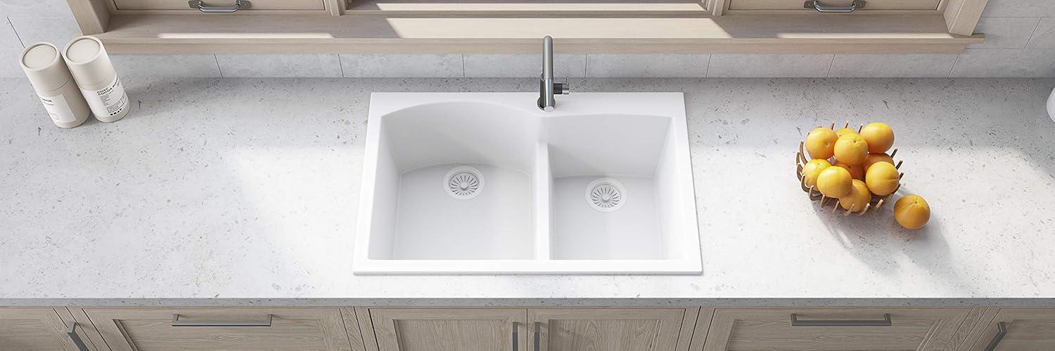 White Granite Composite Double Bowl Drop-In Kitchen Sink