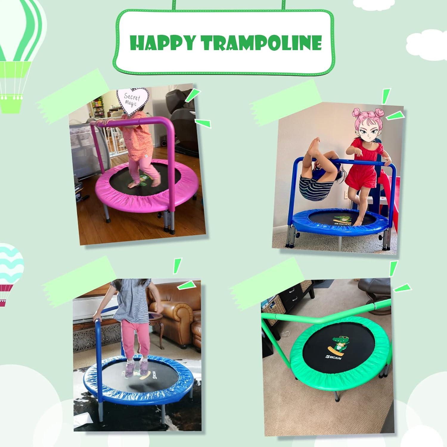 Green Round Kids' Trampoline with Handle, 36 Inches