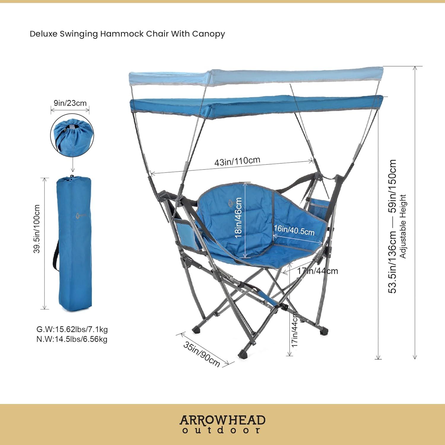 Blue Folding Hammock Camping Chair with Canopy and Storage